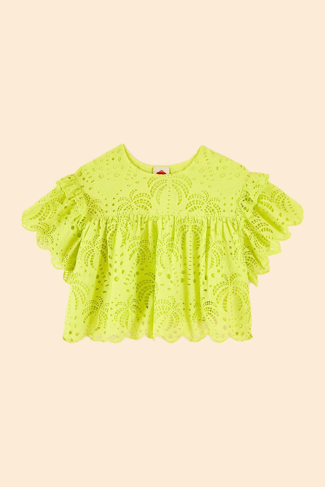 Farm Rio Lime Green Palm Tree Richelieu Blouse