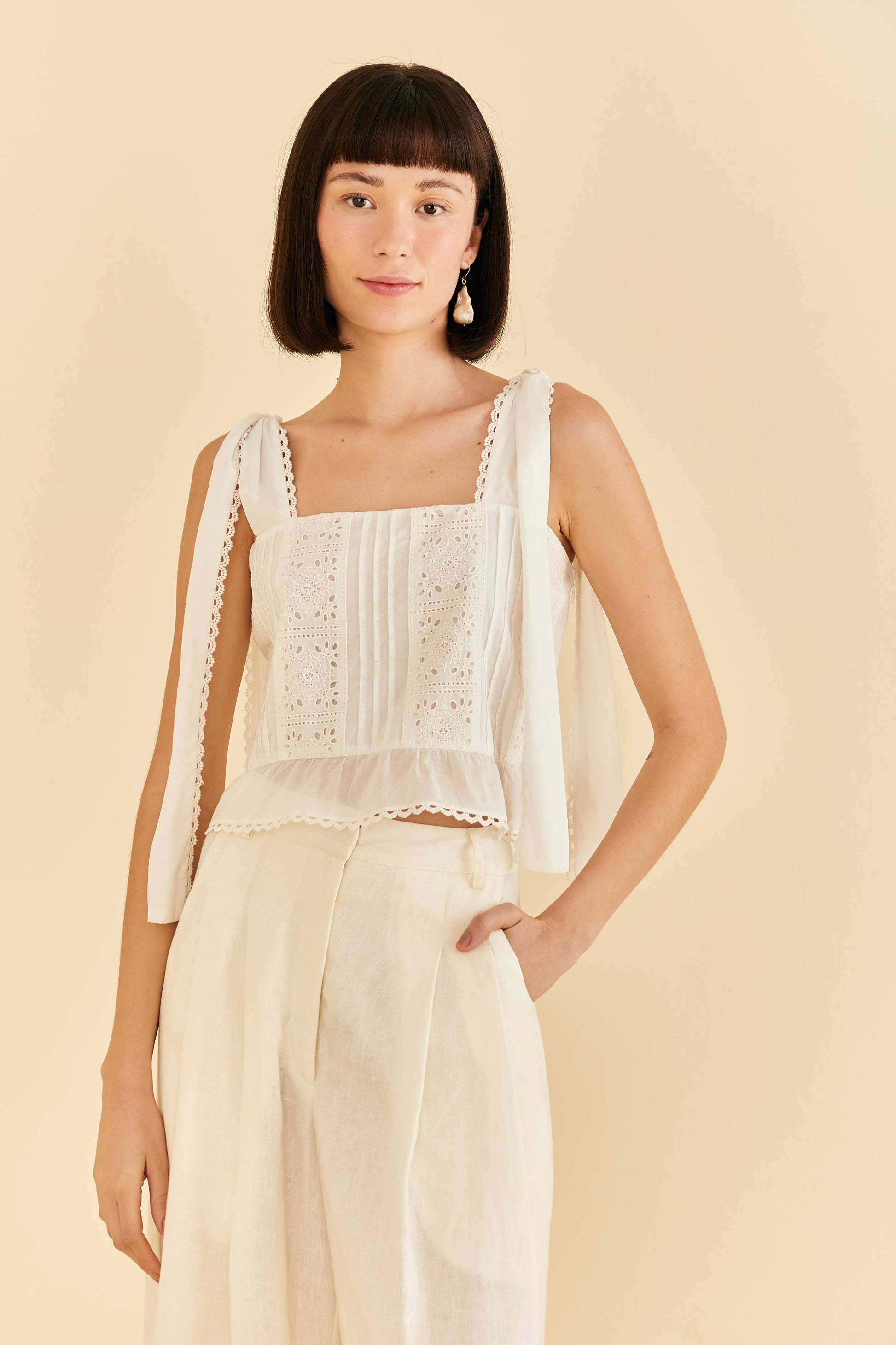 Farm Rio Off-White Lace Top