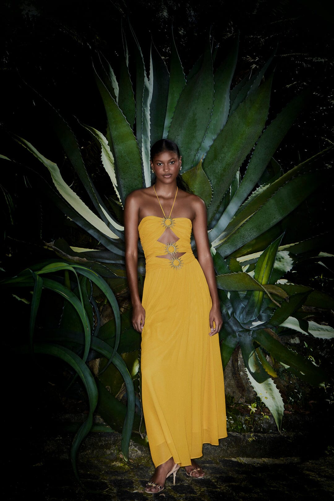 Farm Rio Yellow Sleeveless Maxi Dress With Sun Buckle