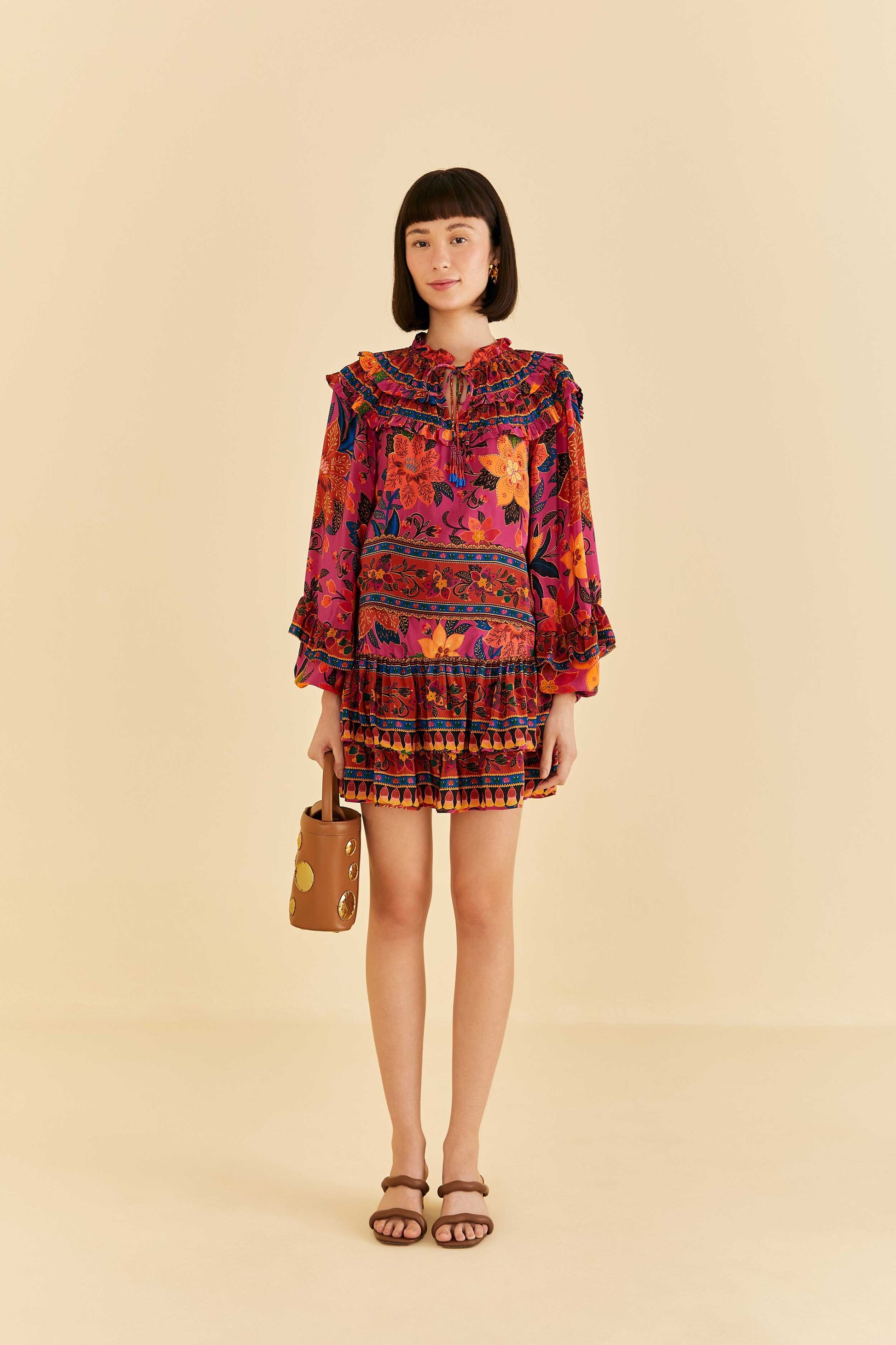 Farm Rio Pink Tropical Tapestry Long Sleeve Blouse