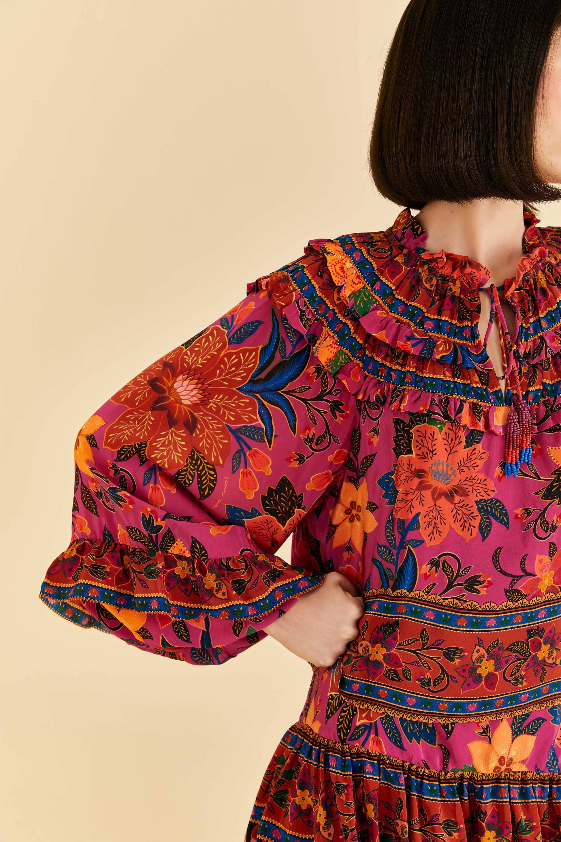 Farm Rio Pink Tropical Tapestry Long Sleeve Blouse