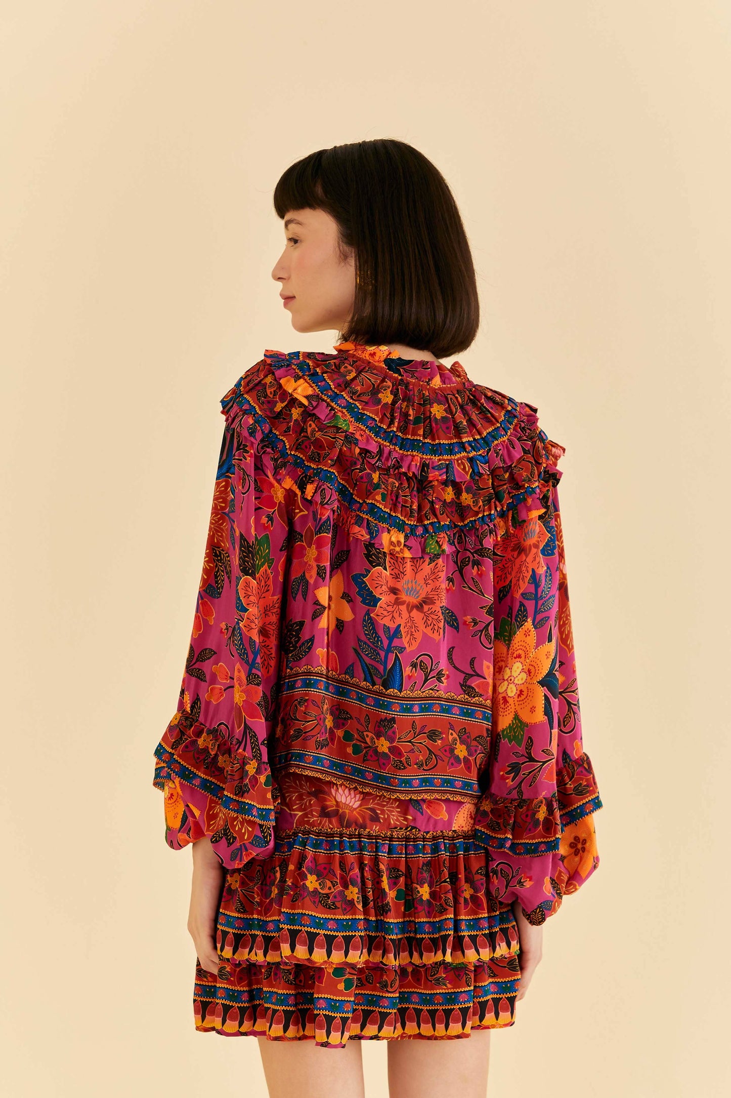 Farm Rio Pink Tropical Tapestry Long Sleeve Blouse