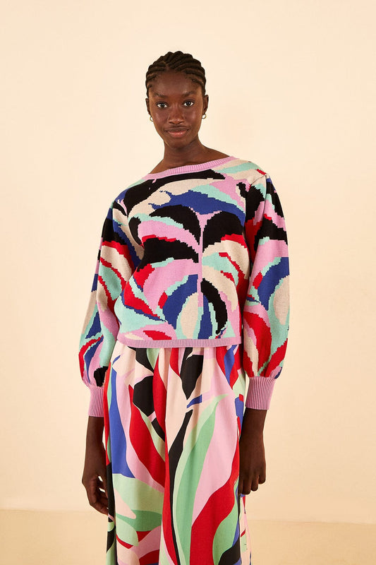 Farm Rio Colorful Monstera Knit Sweater
