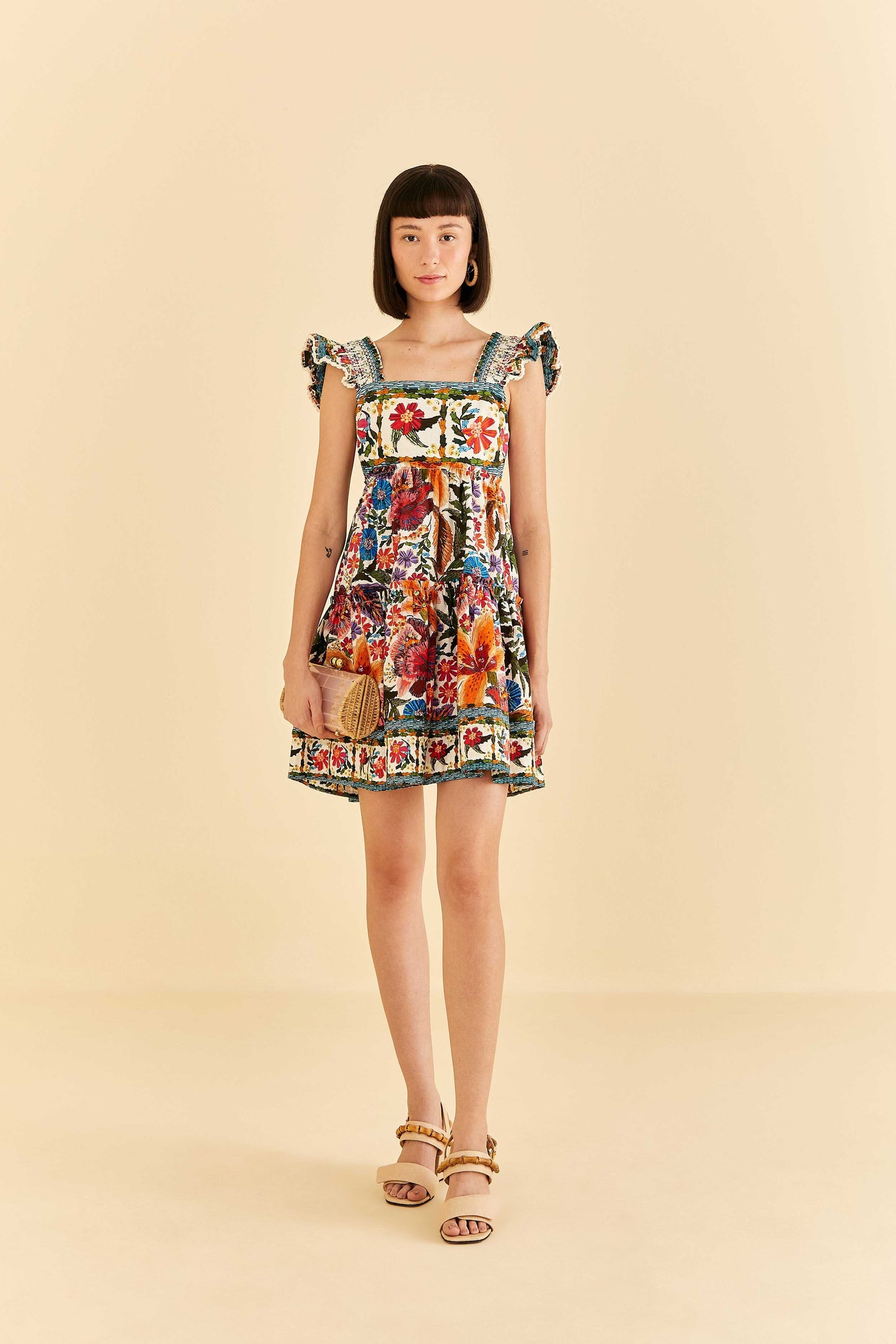 Farm Rio Off-White Tropical Yard Sleeveless Mini Dress