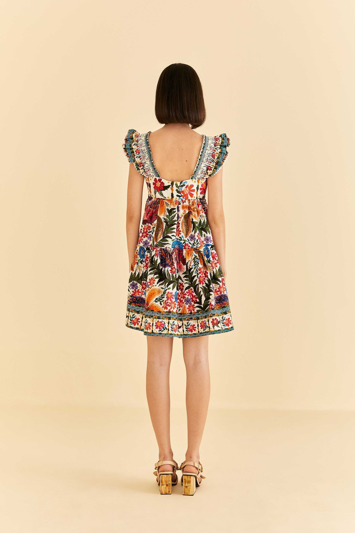 Farm Rio Off-White Tropical Yard Sleeveless Mini Dress