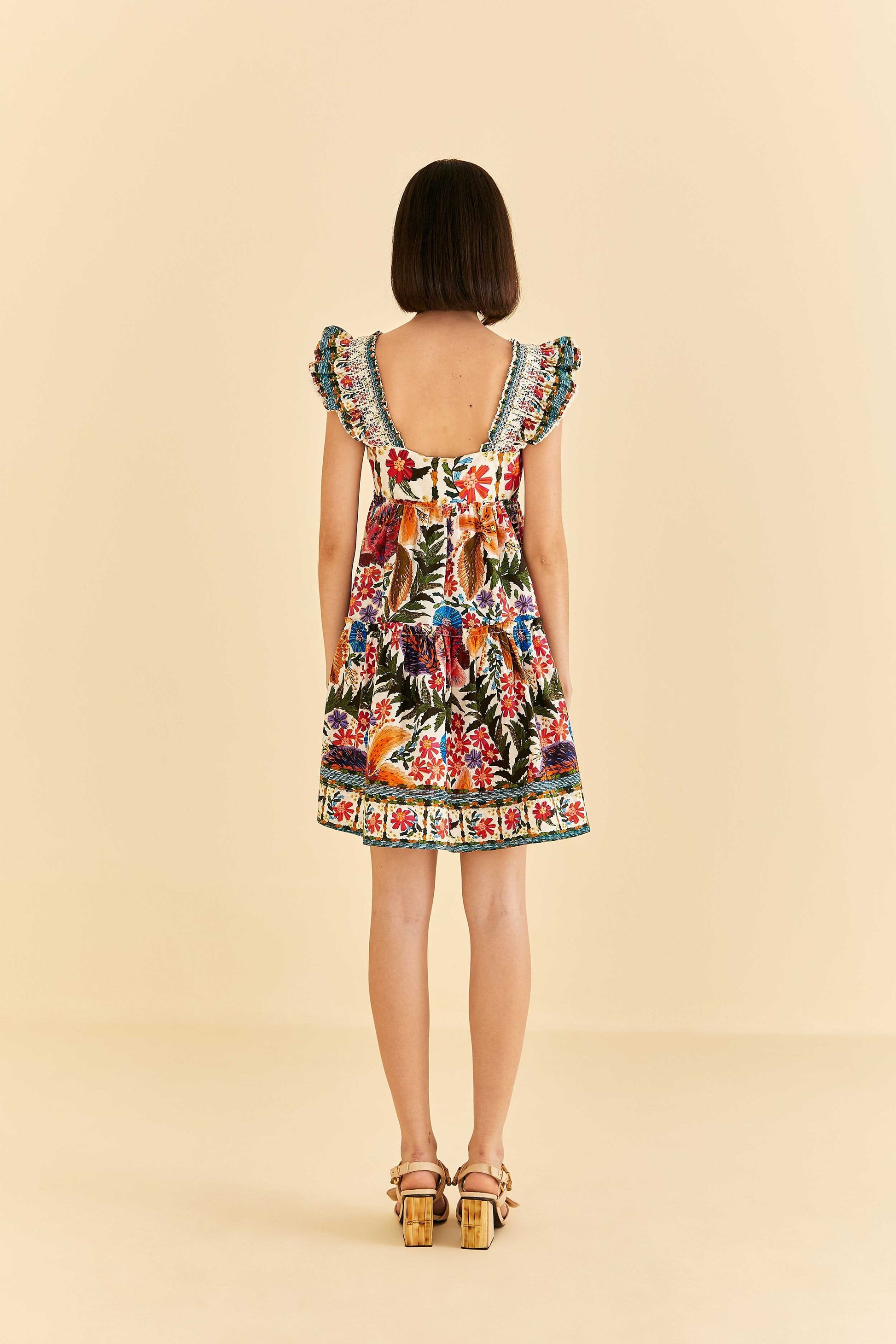 Farm Rio Off-White Tropical Yard Sleeveless Mini Dress
