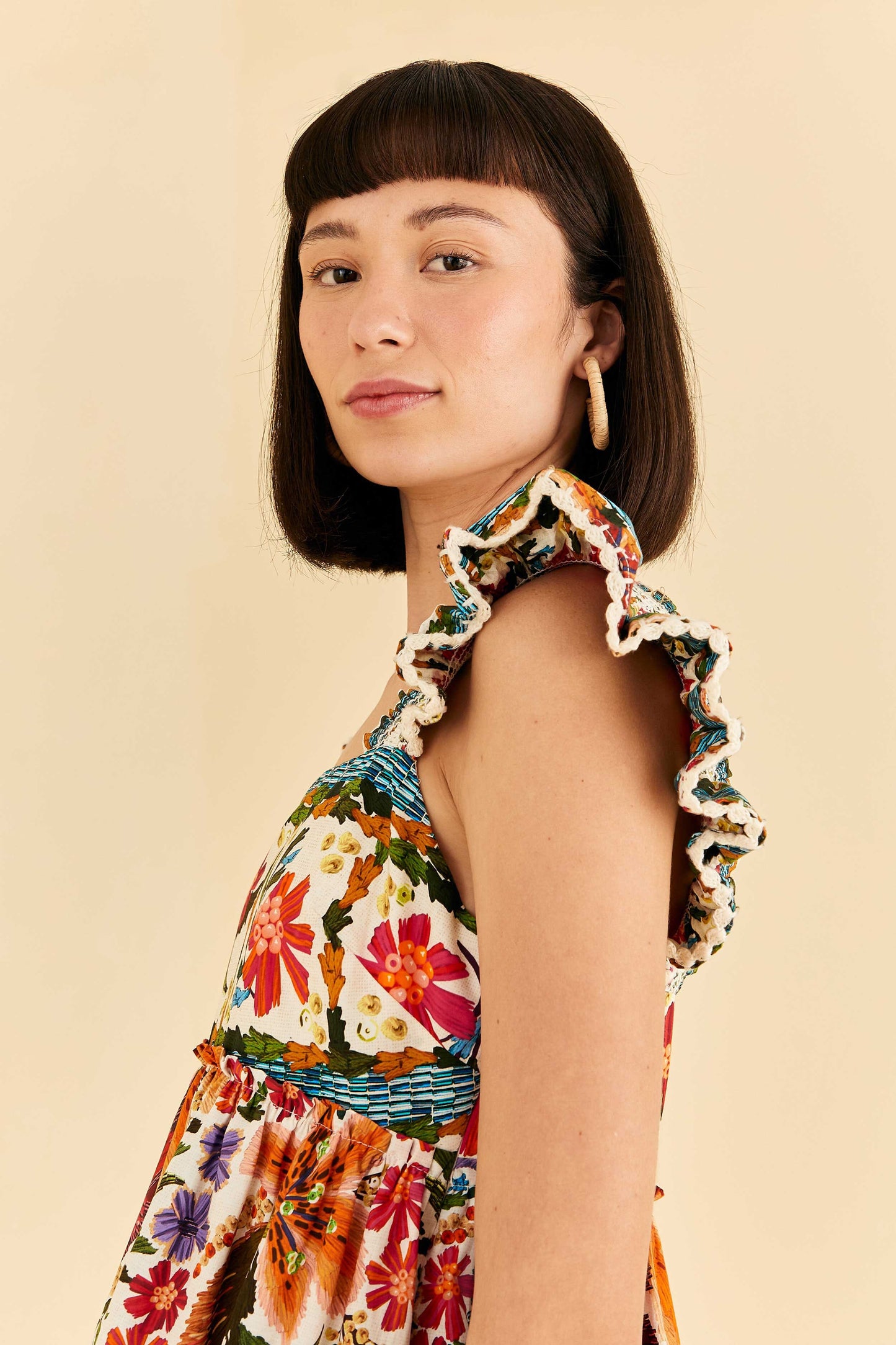 Farm Rio Off-White Tropical Yard Sleeveless Mini Dress