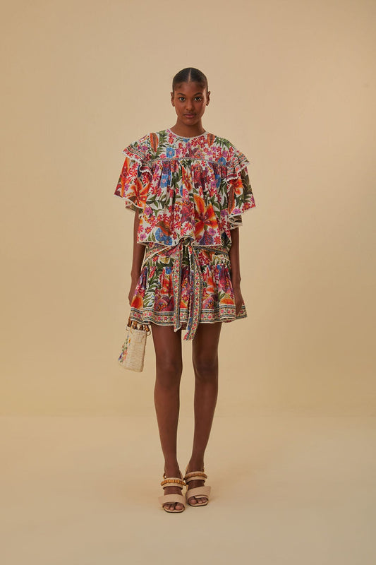 Farm Rio Off-White Tropical Yard Mini Skirt