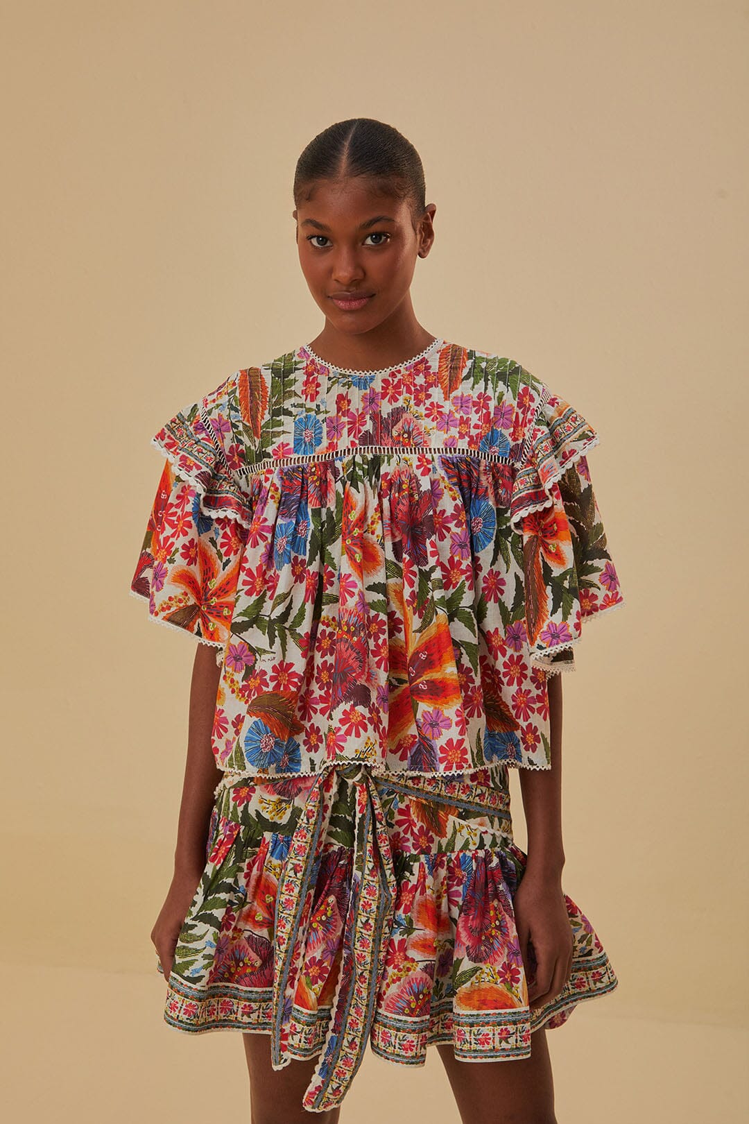Farm Rio Off-White Tropical Yard Mini Skirt