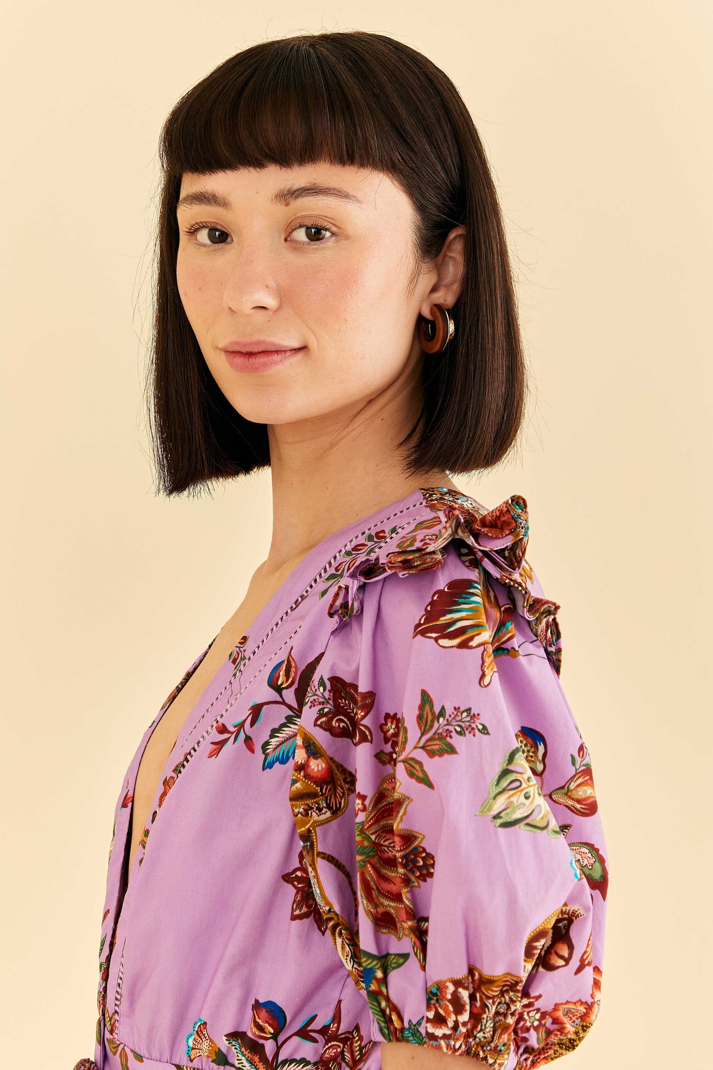 Farm Rio Lilac Floral Monkey Short Sleeve Romper
