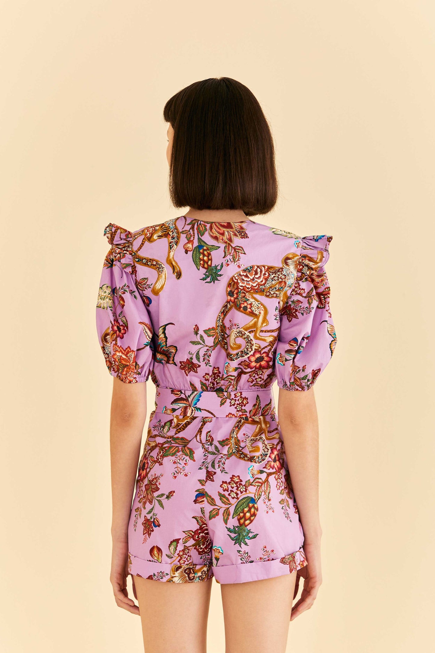 Farm Rio Lilac Floral Monkey Short Sleeve Romper
