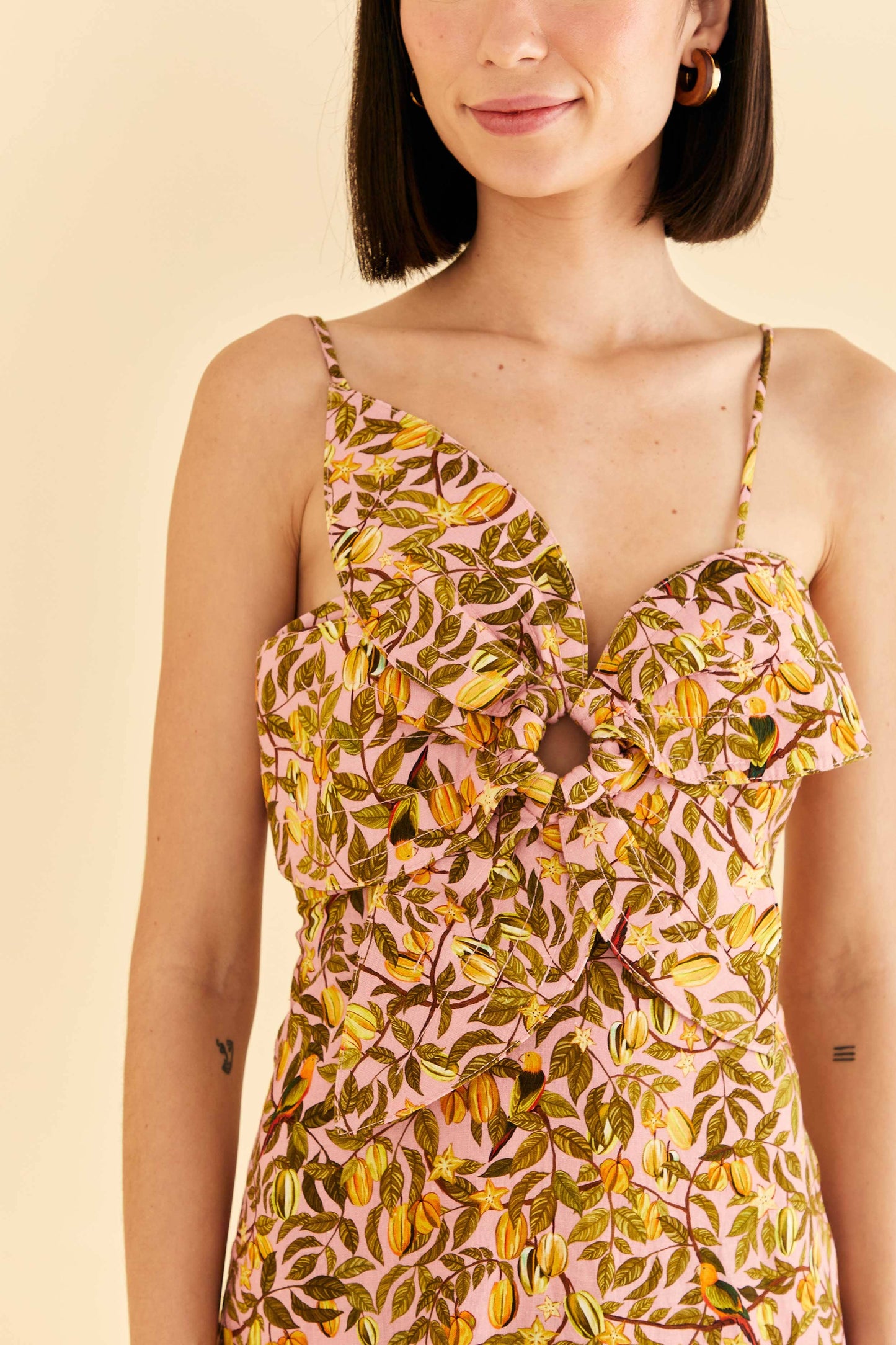 Farm Rio Light Pink Star Fruit Flower Mini Dress