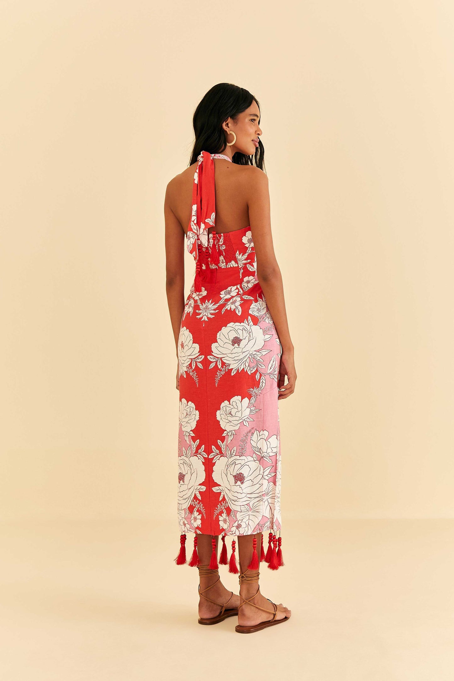 Farm Rio Pink Soft Garden Halter Neck Midi Dress