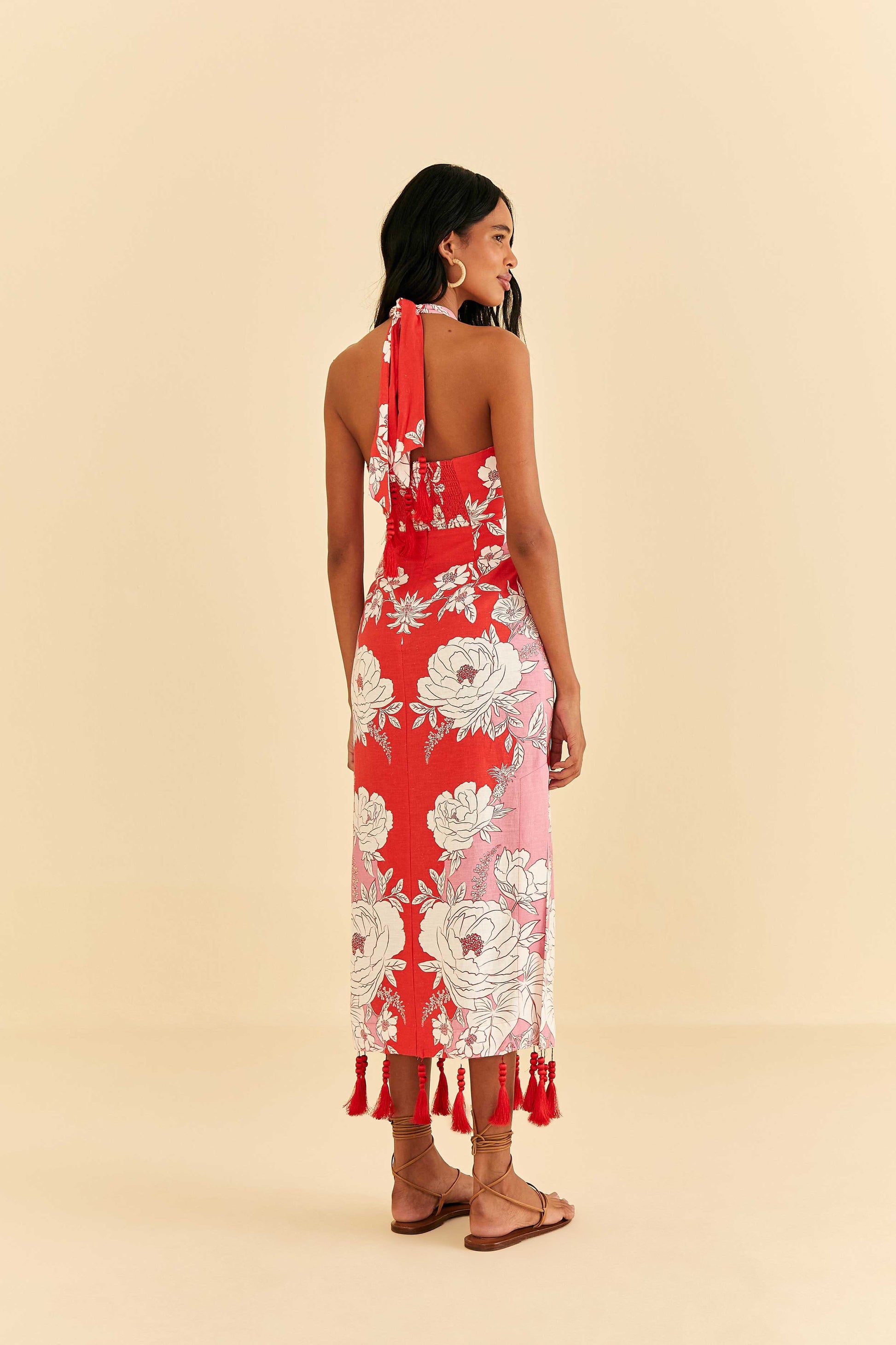 Farm Rio Pink Soft Garden Halter Neck Midi Dress
