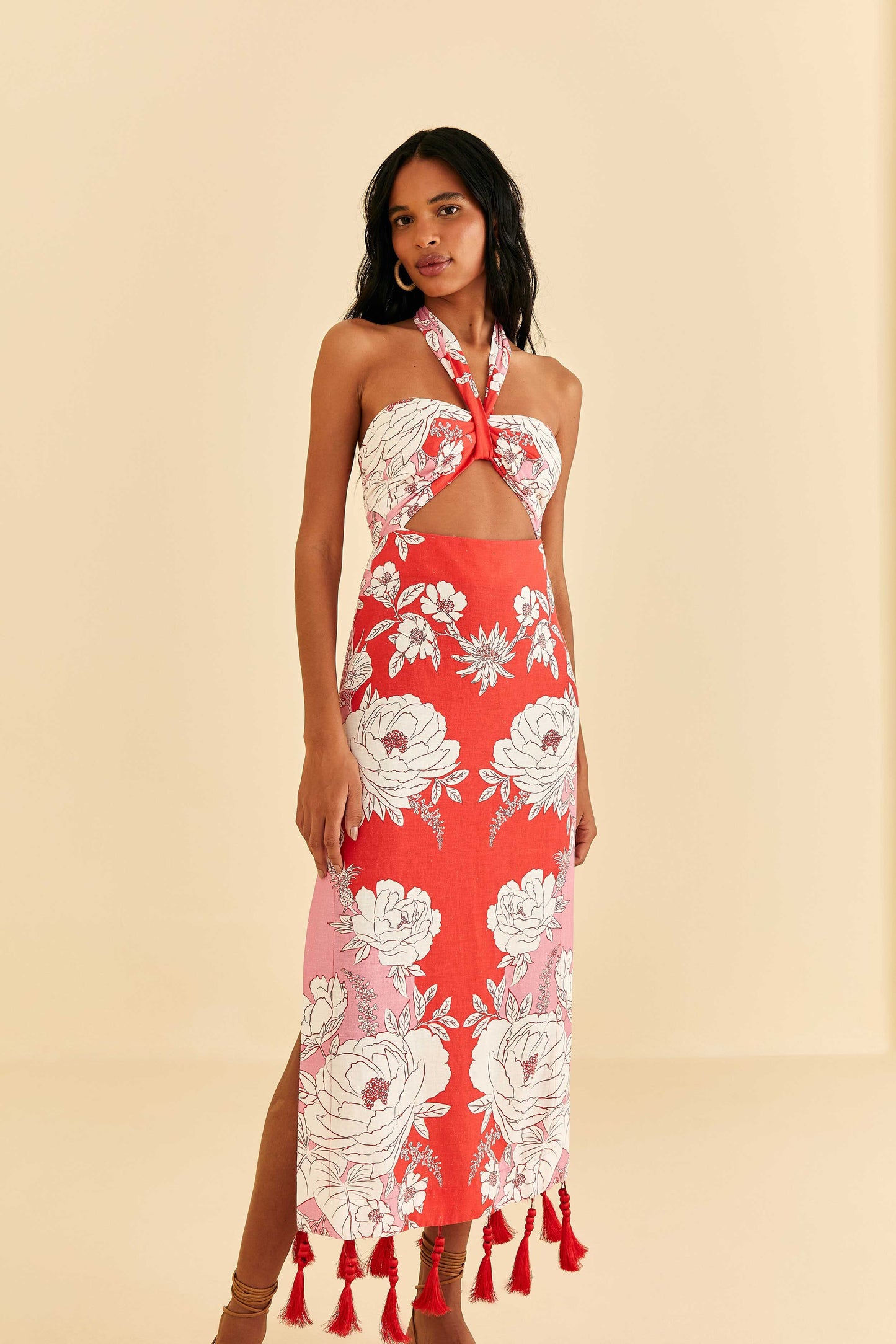 Farm Rio Pink Soft Garden Halter Neck Midi Dress