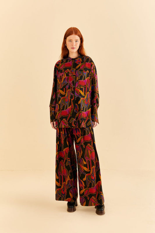 Farm Rio Black Wild Horses Pants