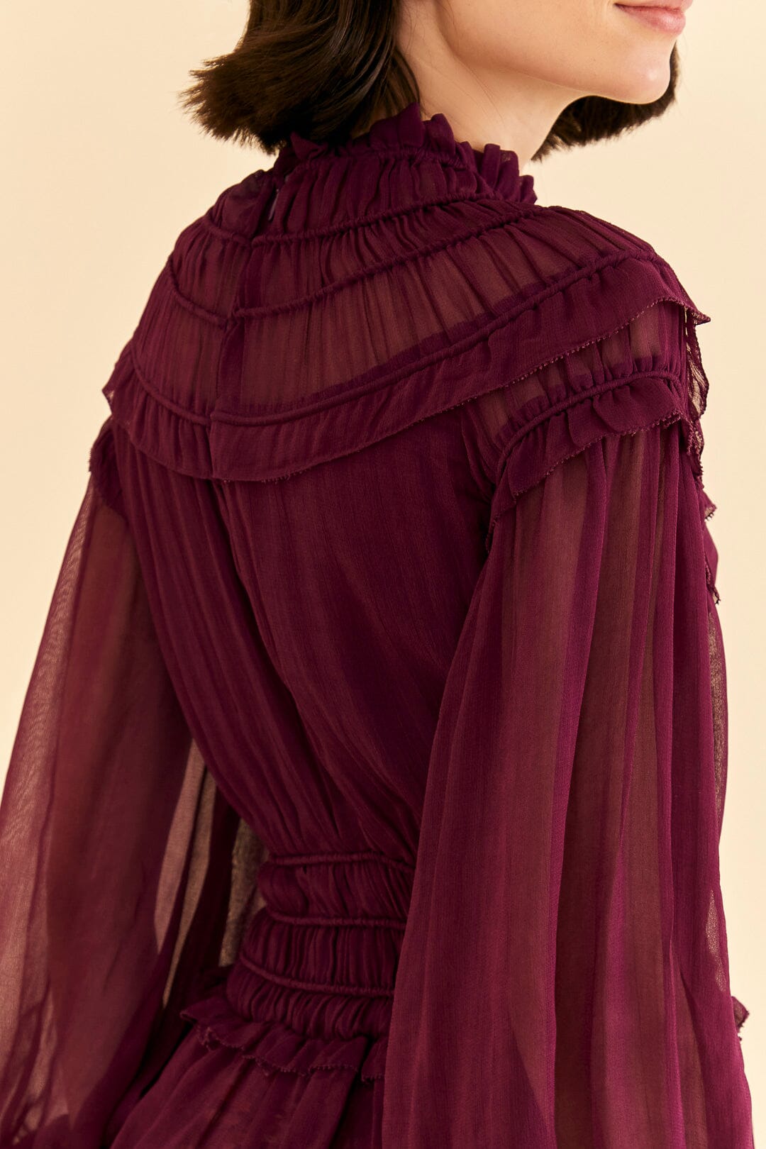 Farm Rio Burgundy Ruffle High Neck Blouse