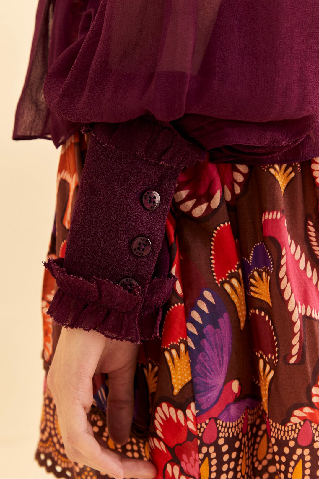Farm Rio Burgundy Ruffle High Neck Blouse