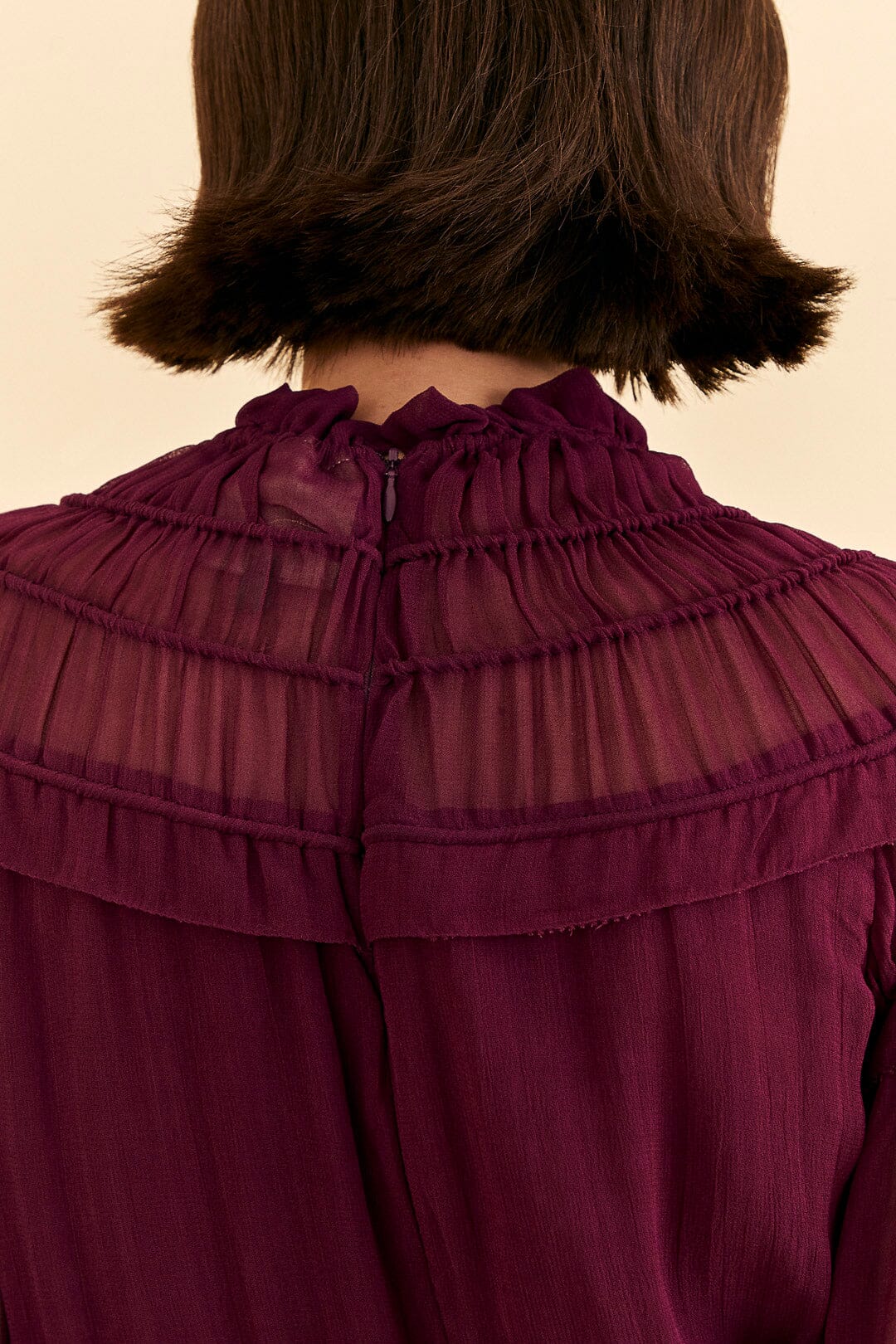 Farm Rio Burgundy Ruffle High Neck Blouse