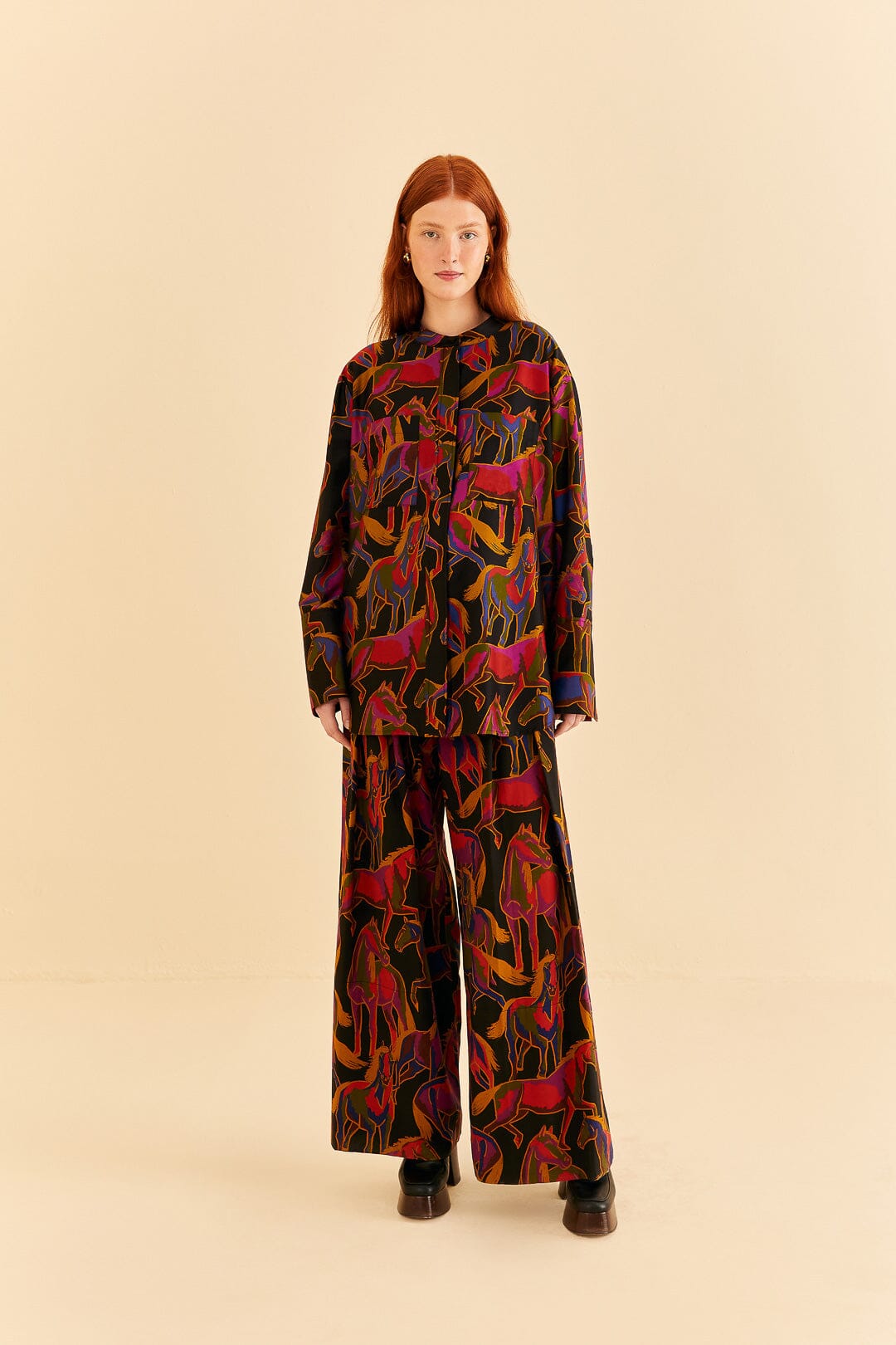 Farm Rio Black Wild Horses Maxi Shirt