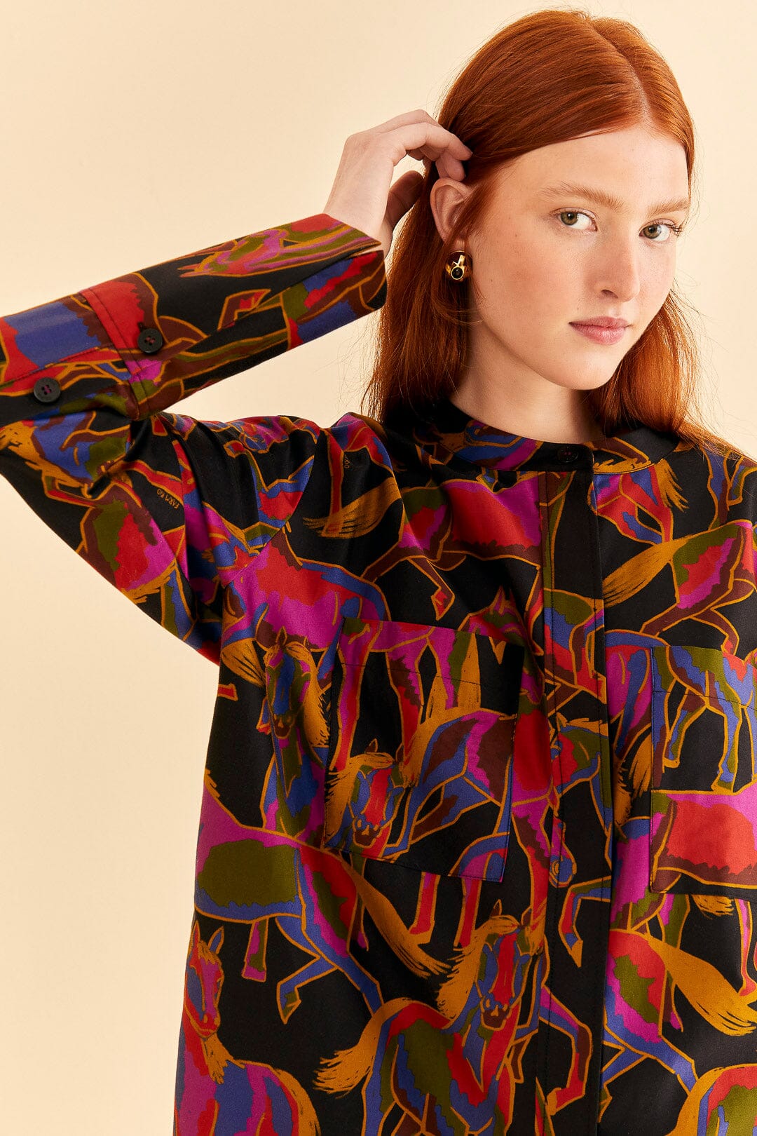 Farm Rio Black Wild Horses Maxi Shirt