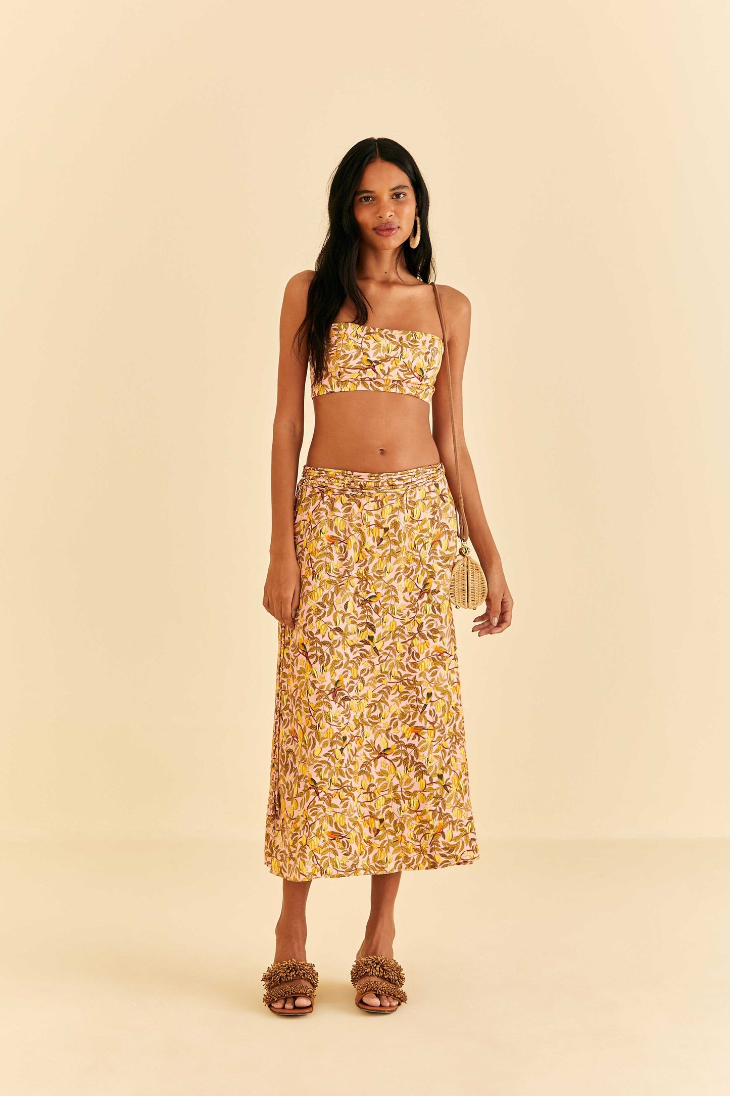 Farm Rio Light Pink Star Fruit Midi Skirt