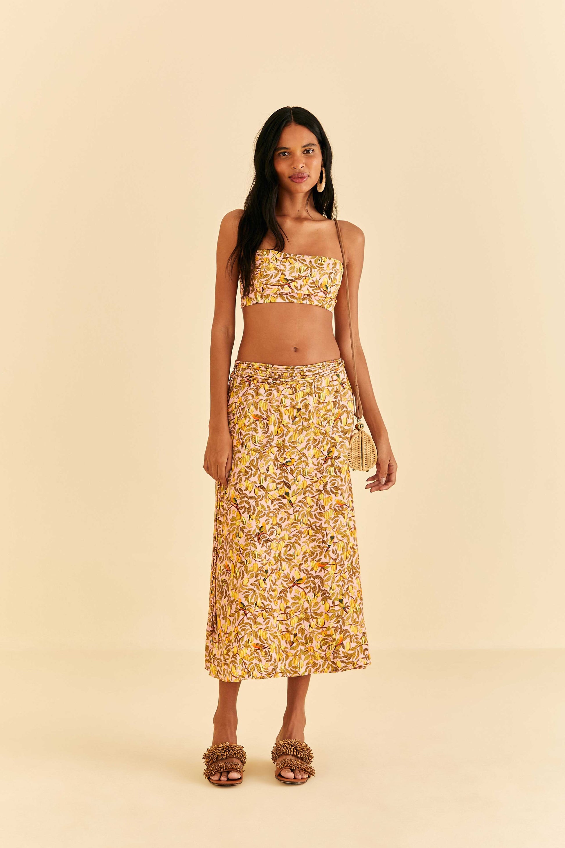 Farm Rio Light Pink Star Fruit Midi Skirt