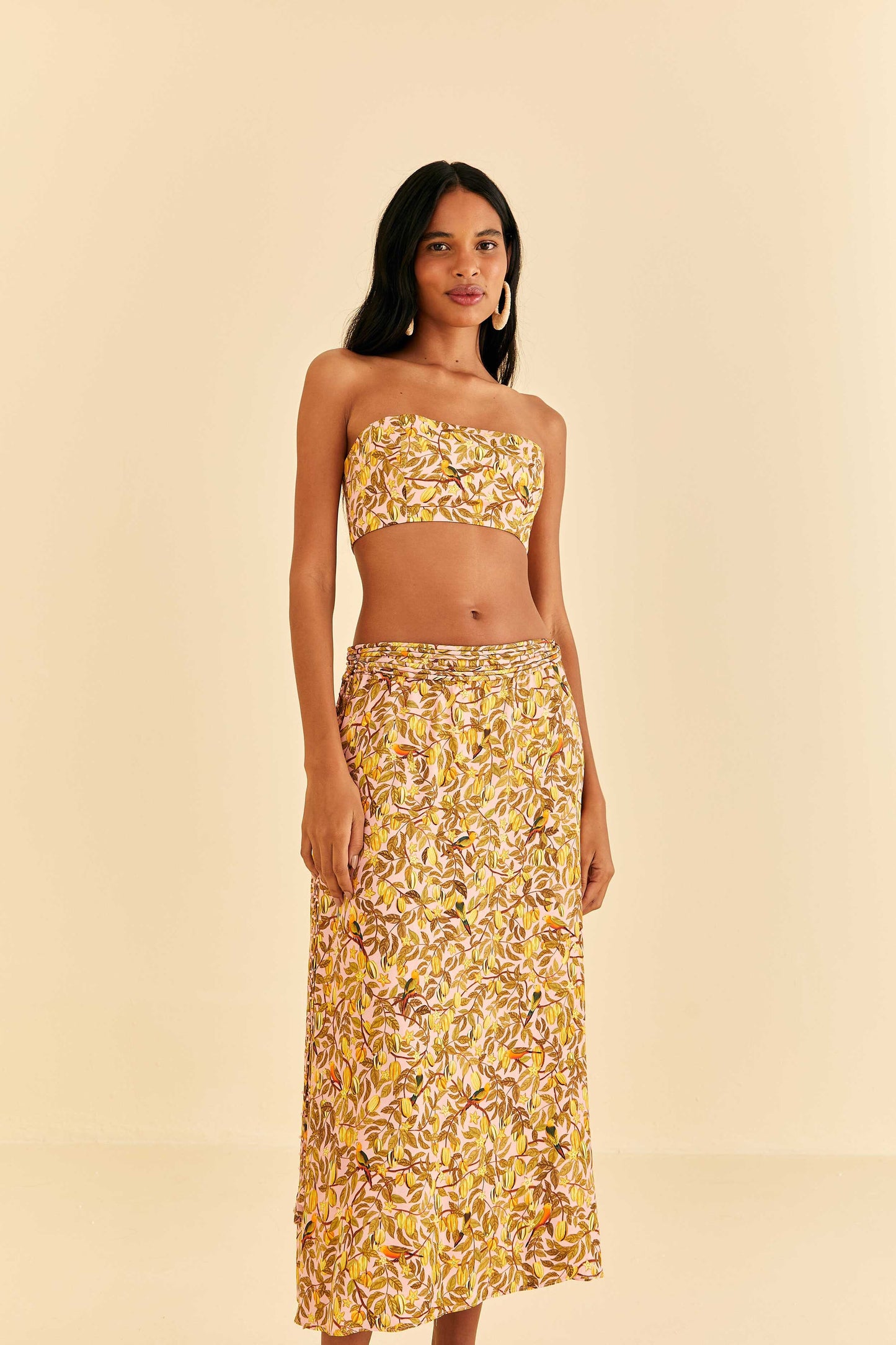 Farm Rio Light Pink Star Fruit Midi Skirt