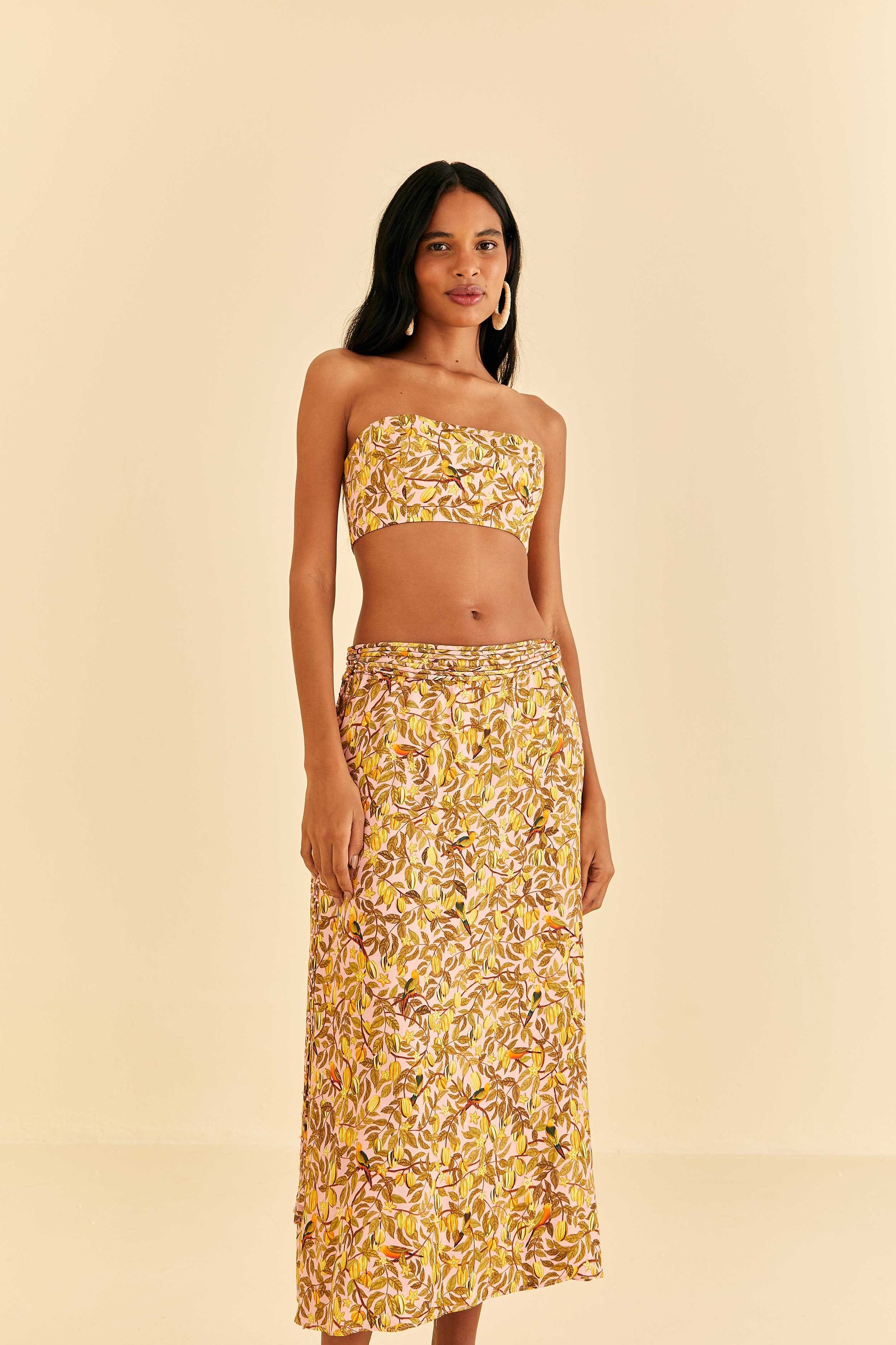 Farm Rio Light Pink Star Fruit Midi Skirt