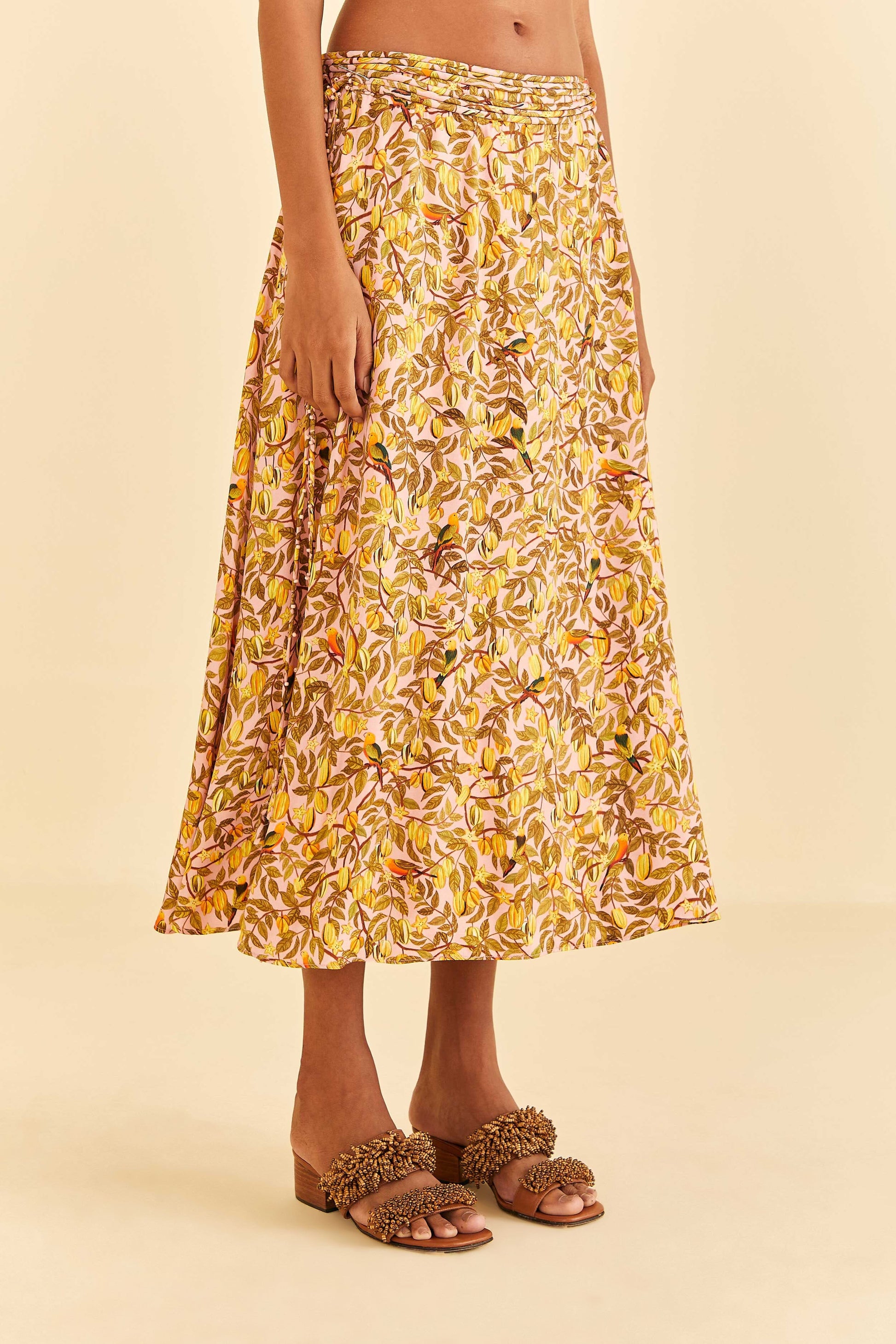 Farm Rio Light Pink Star Fruit Midi Skirt