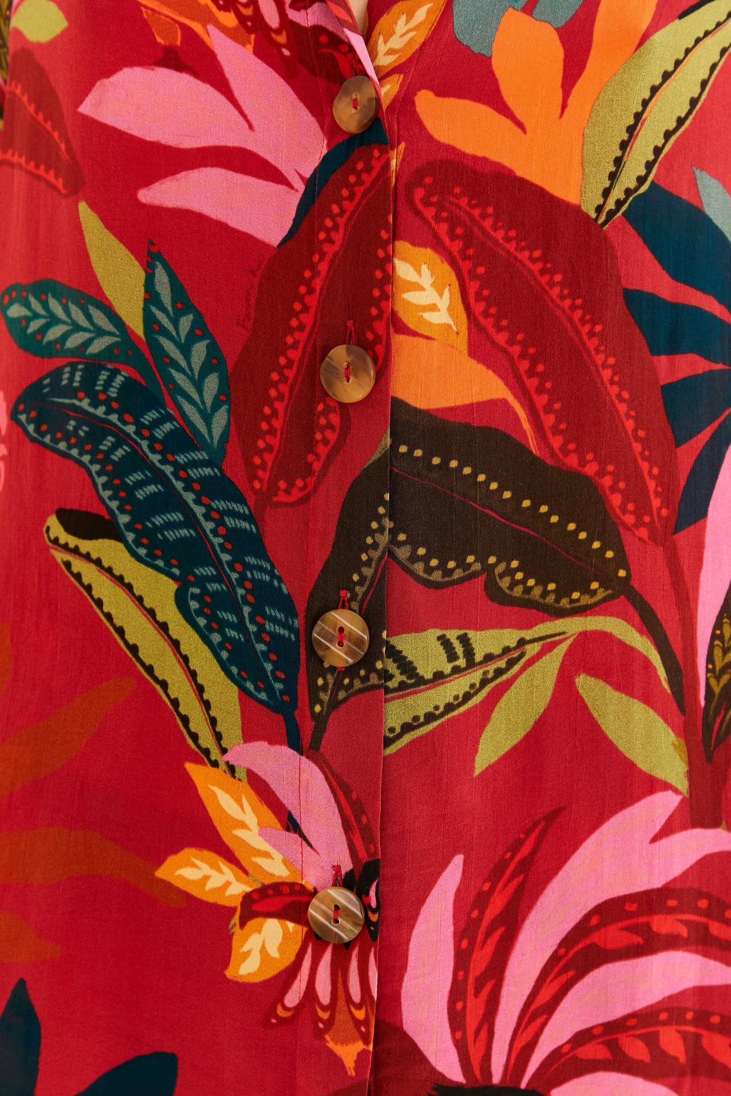 Farm Rio Red Rooster Leaves Long Sleeve Shirt