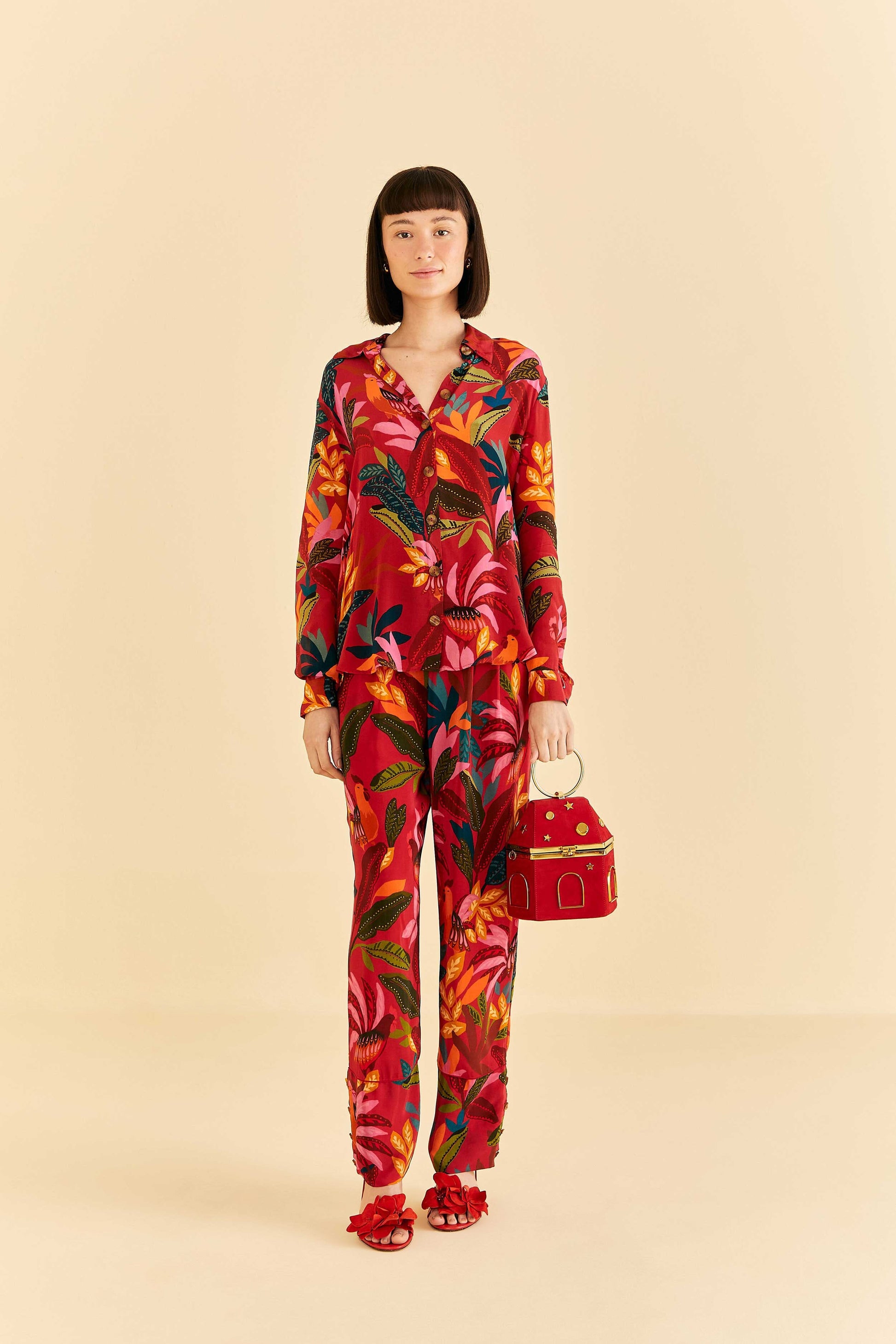 Farm Rio Red Rooster Leaves Pants