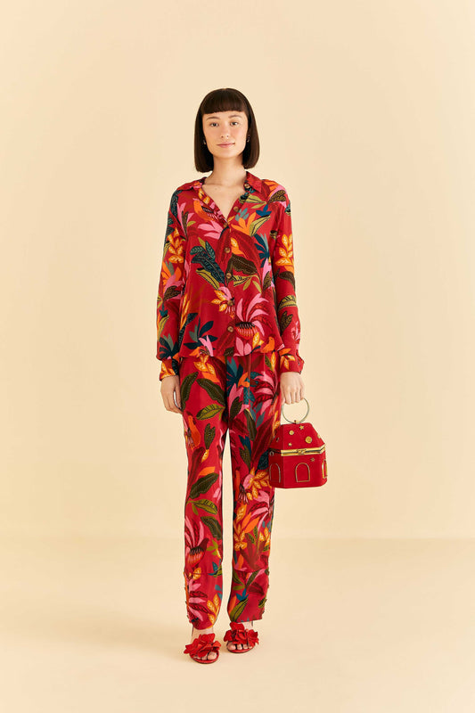 Farm Rio Red Rooster Leaves Pants