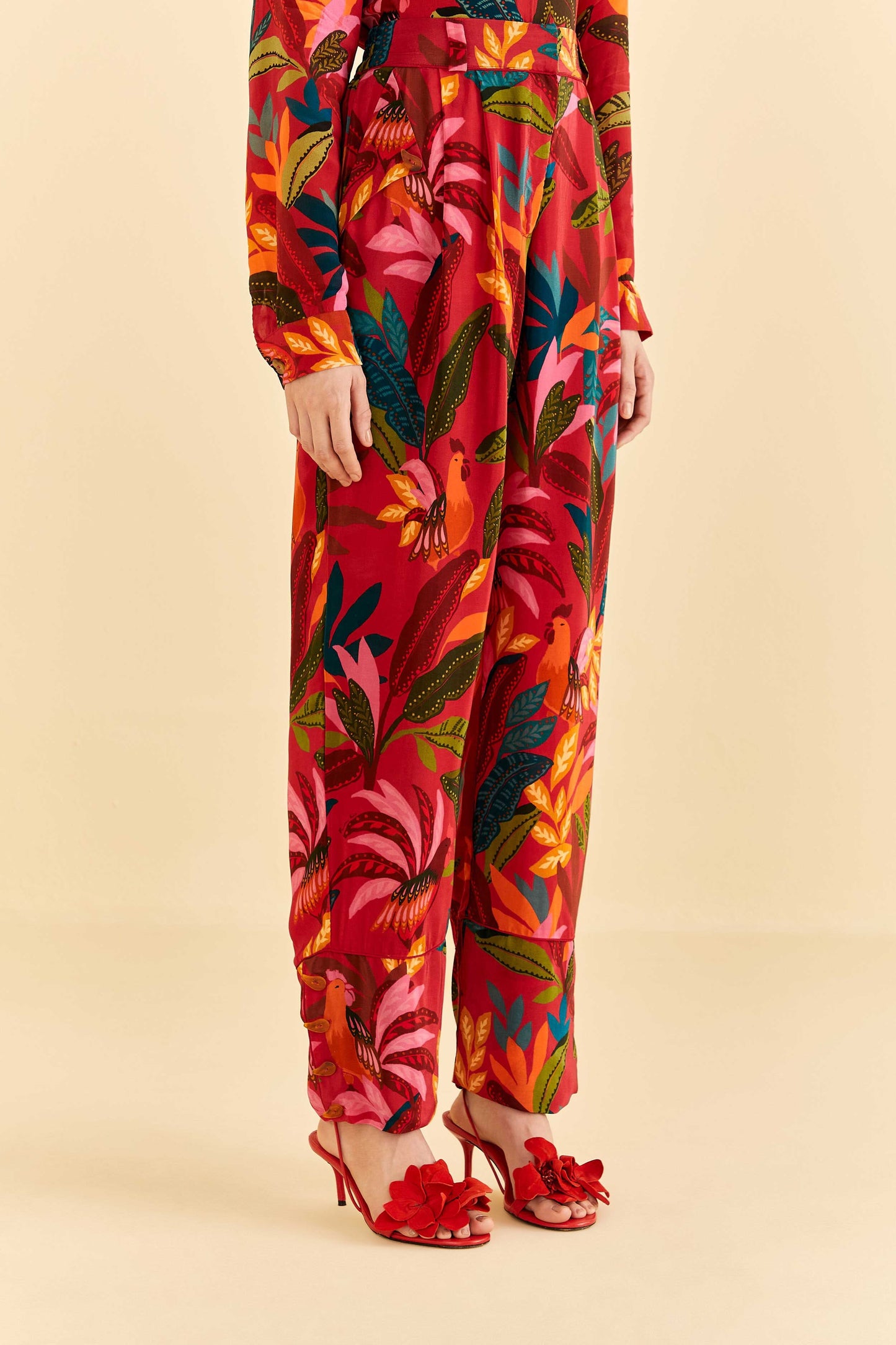 Farm Rio Red Rooster Leaves Pants