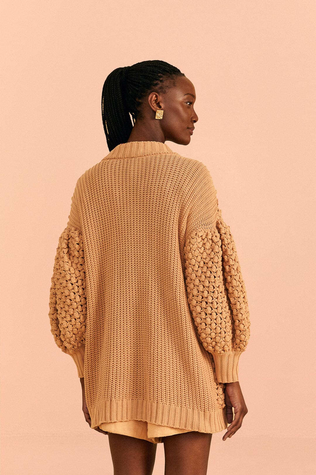 Farm Rio Dark Sand Handmade Dots Cardigan