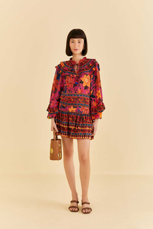 Farm Rio Pink Tropical Tapestry Mini Skirt