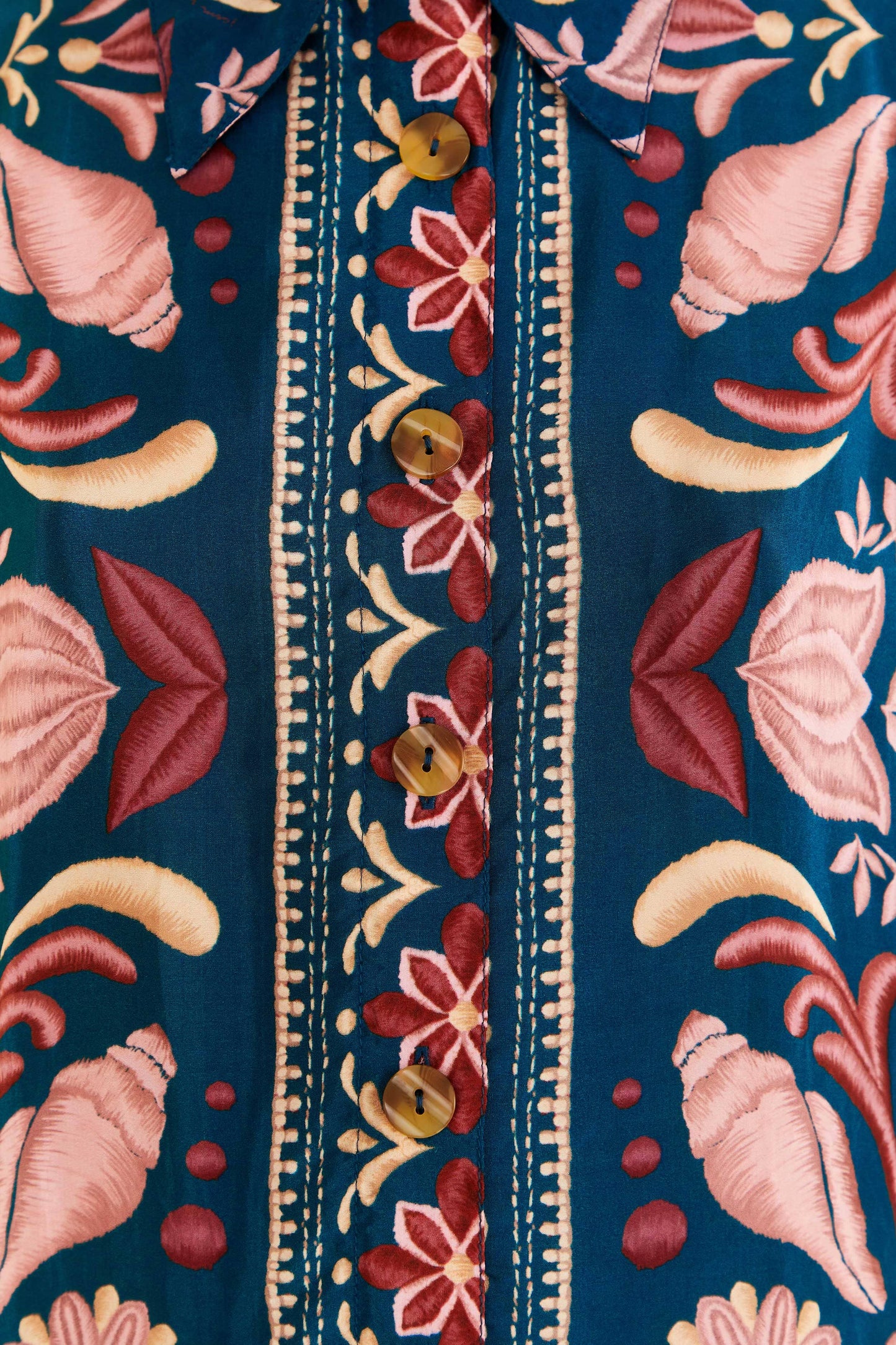 Farm Rio Teal Seashell Tapestry Shirt