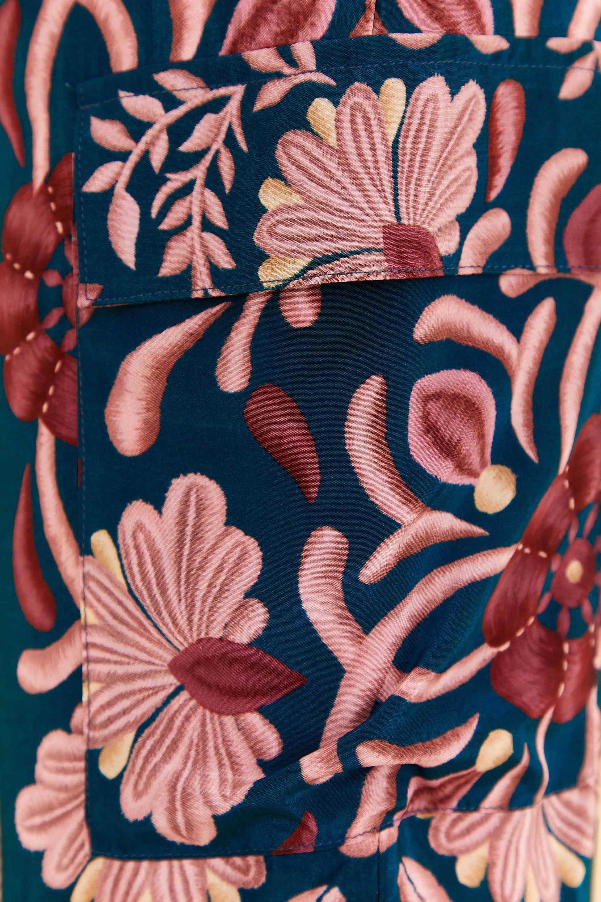 Farm Rio Teal Seashell Tapestry Cargo Pants