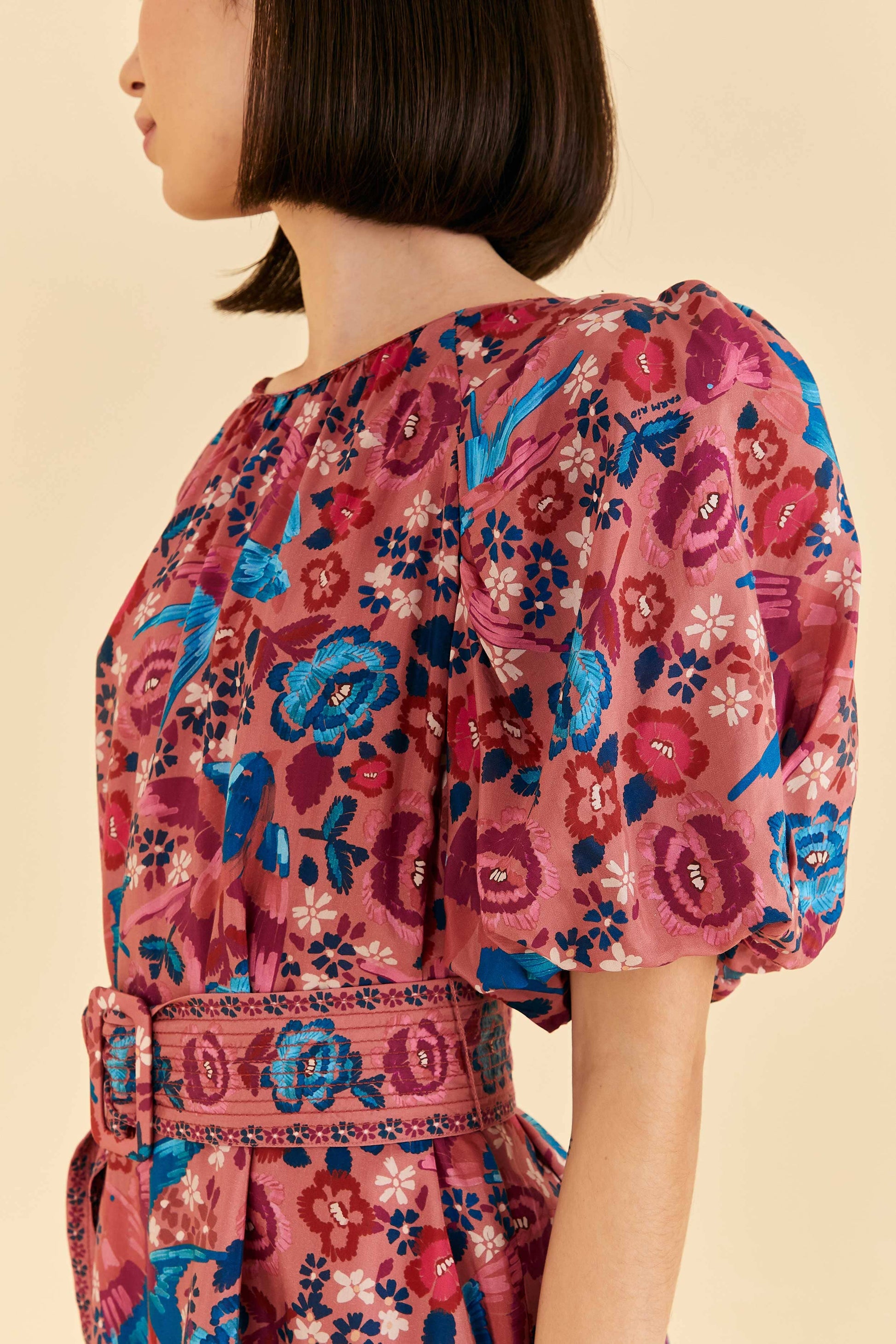 Farm Rio Blush Floral Birds Mini Dress