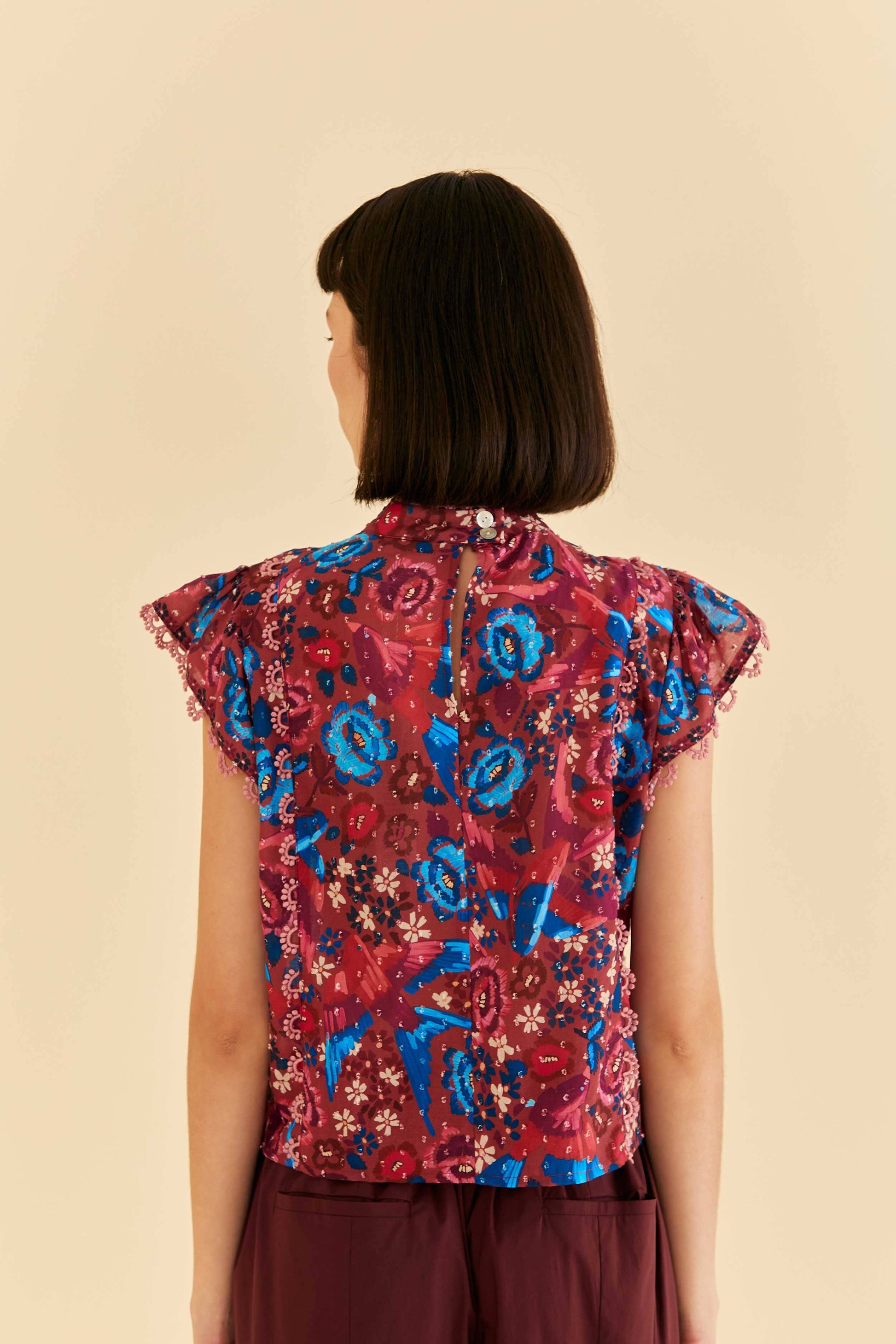 Farm Rio Blush Floral Birds Sleeveless Blouse