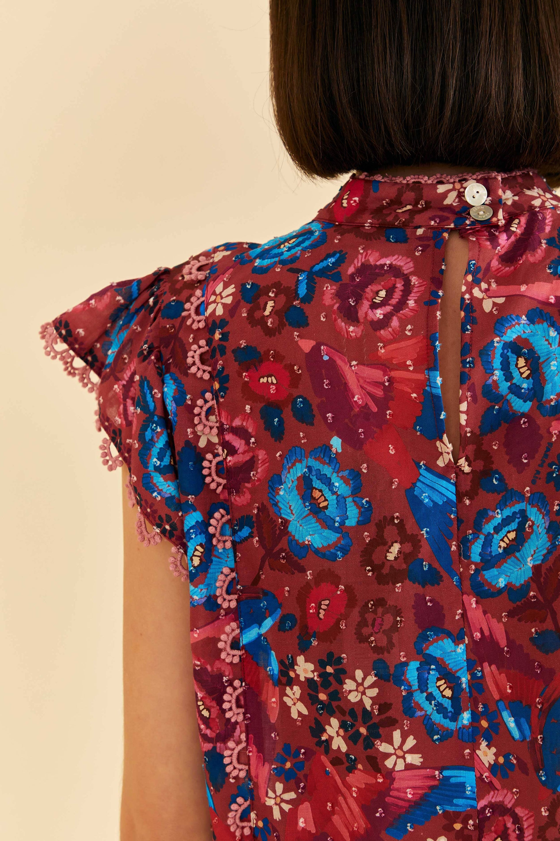 Farm Rio Blush Floral Birds Sleeveless Blouse