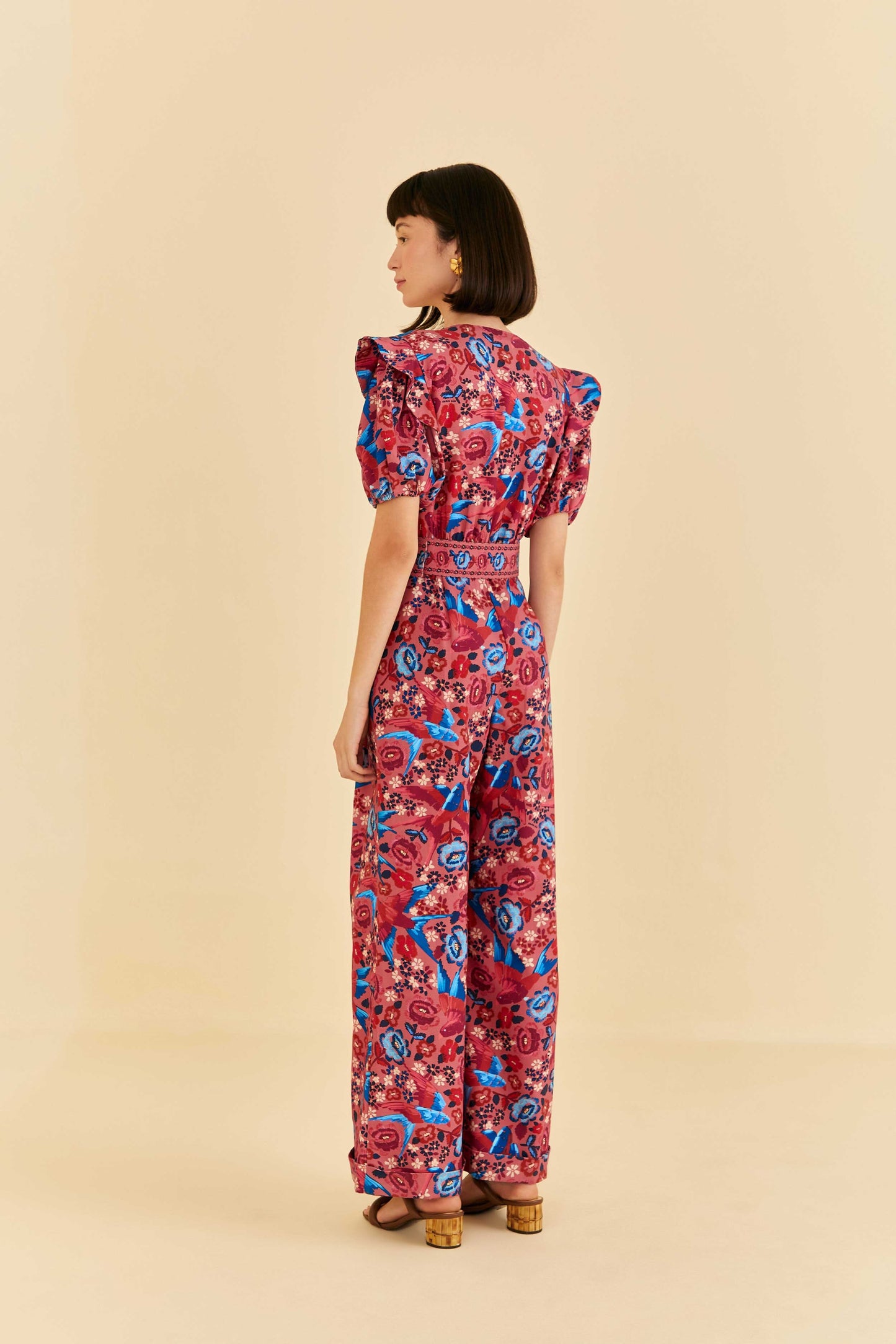 Farm Rio Blush Floral Birds Jumpsuit