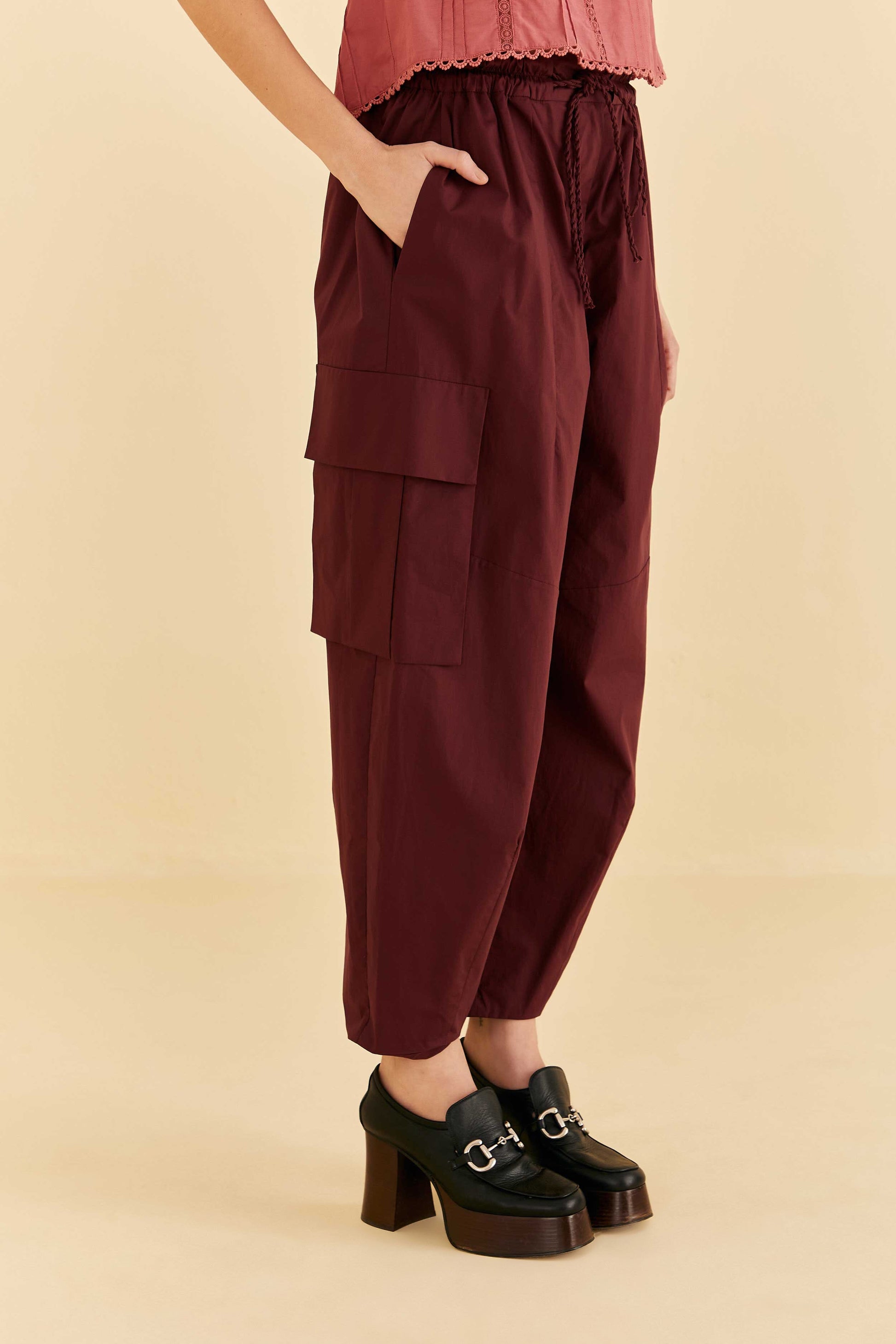 Farm Rio Blush Organic Cotton Cargo Pants