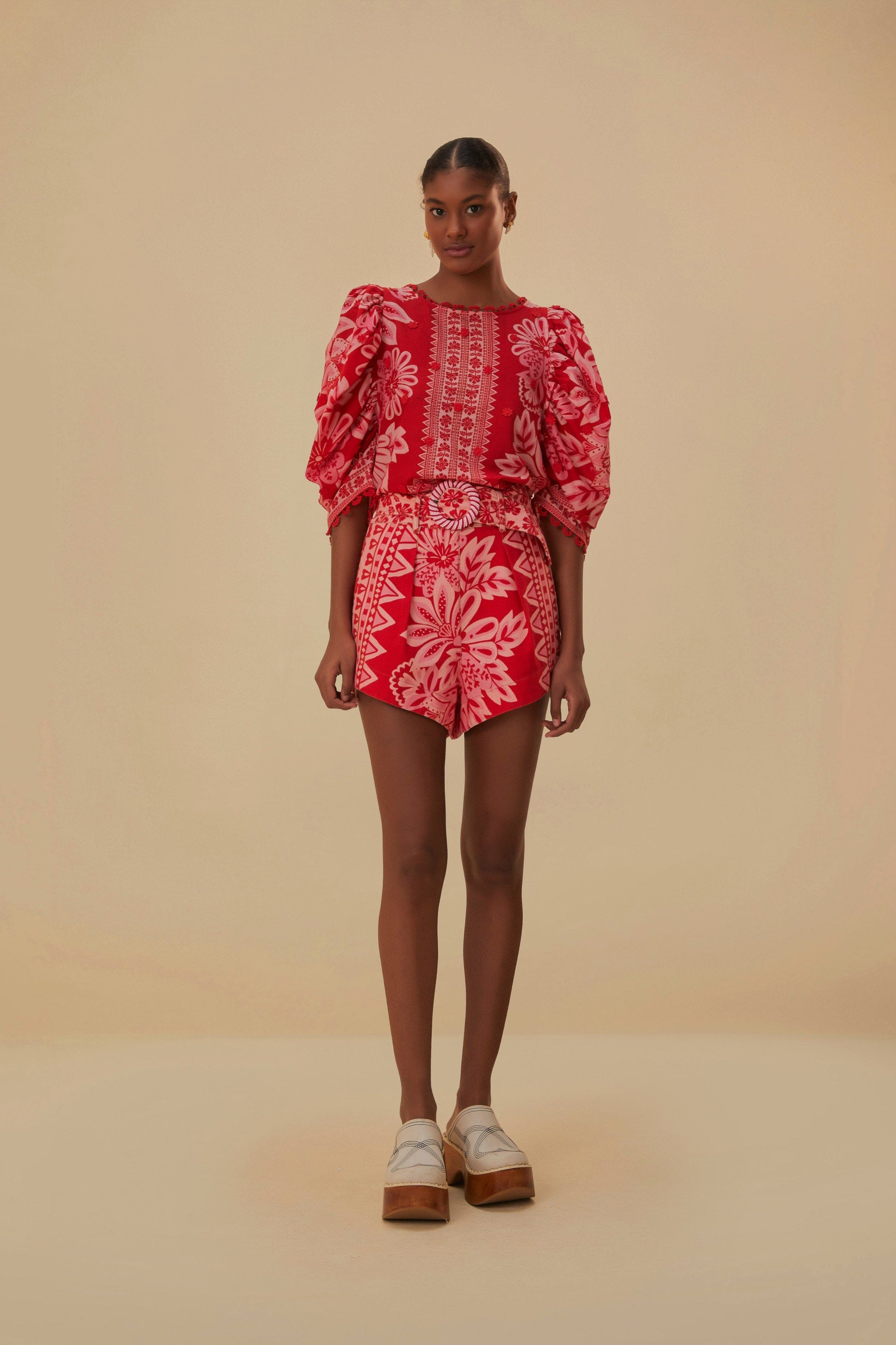  Flora Tapestry Red Shorts