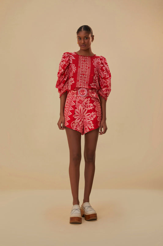  Flora Tapestry Red Shorts