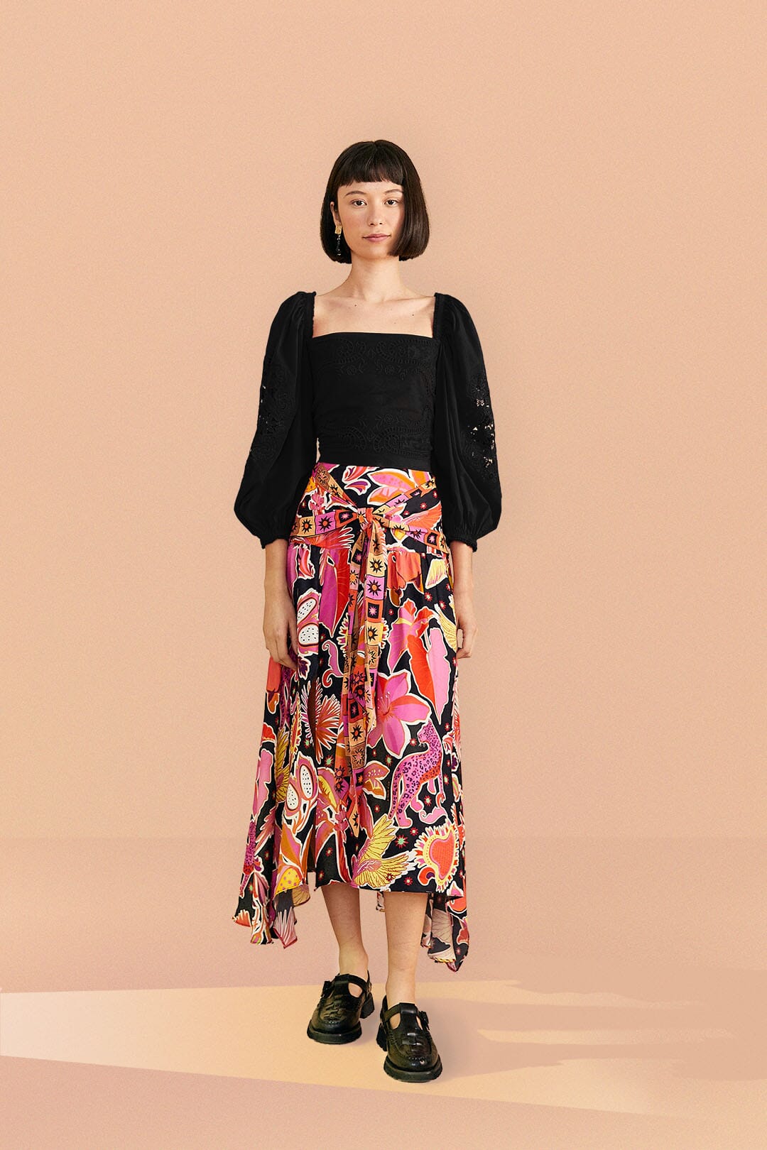 Farm Rio Black Embroidered Blouse