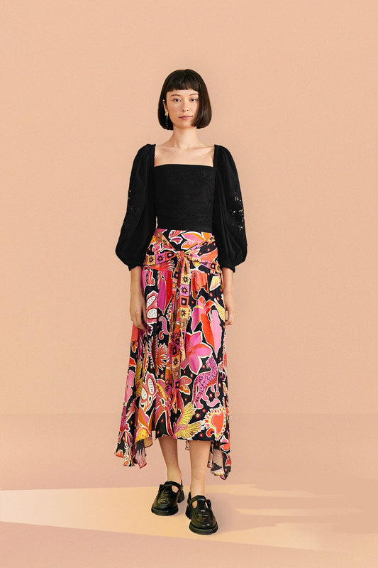 Farm Rio Black Embroidered Blouse
