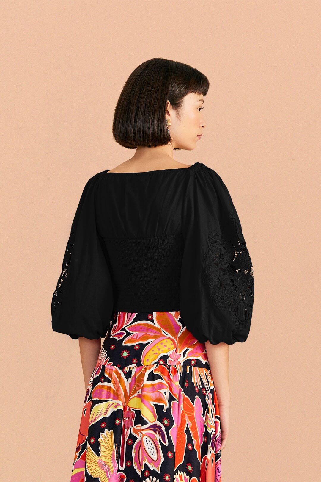 Farm Rio Black Embroidered Blouse