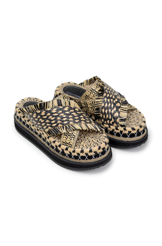 Farm Rio Black Wedge Flatform Slide Sandal