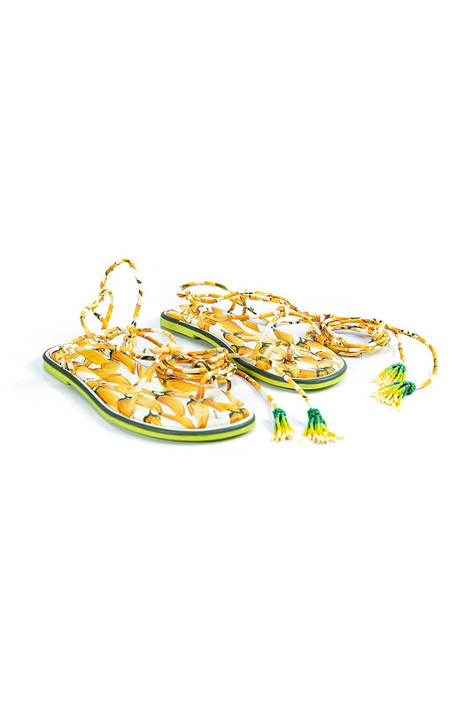 Farm Rio Off White Peppers Lace Up Flat Sandal